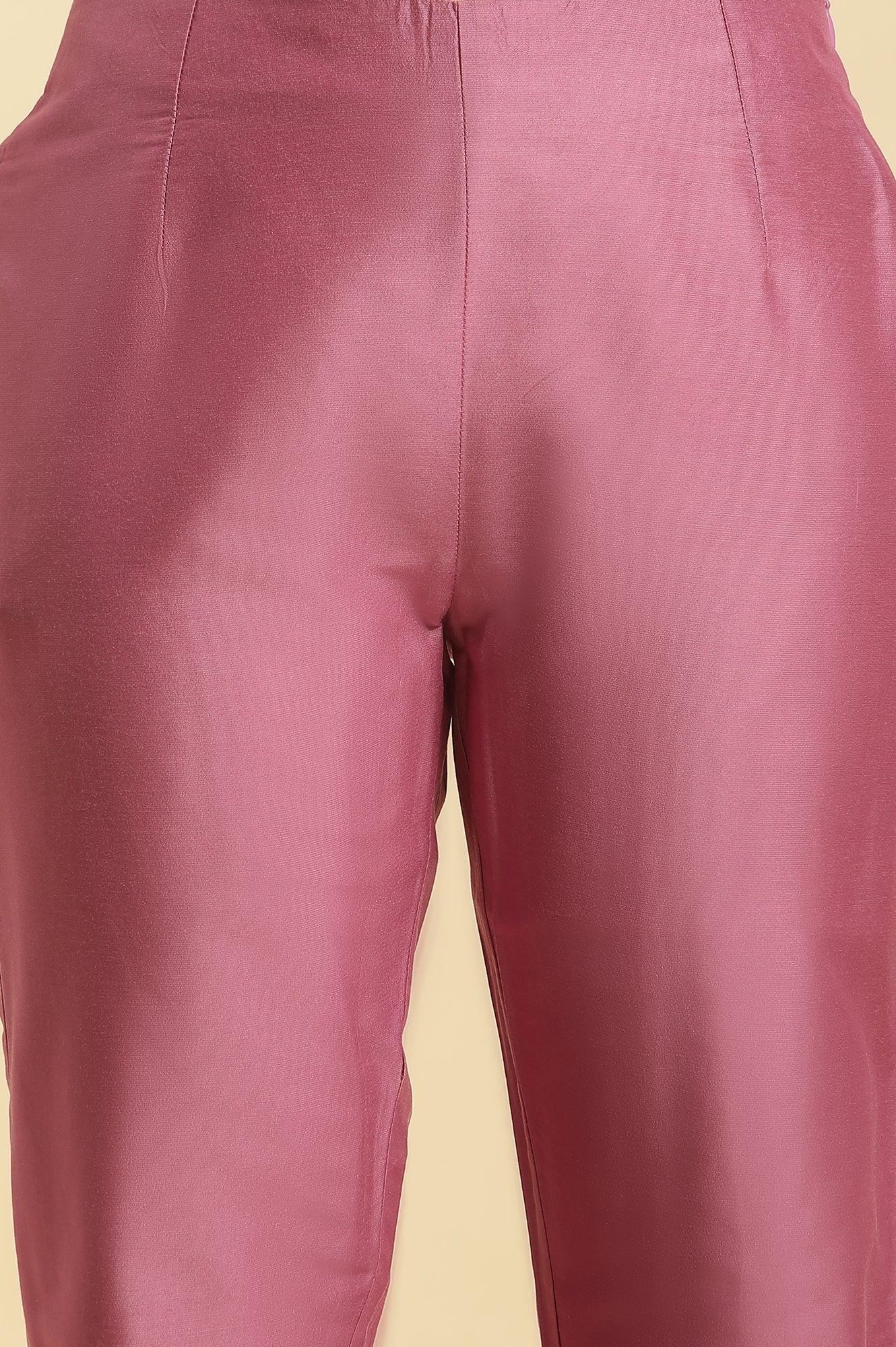 Purple Slim Pants with Printed Kota Border - Image 6