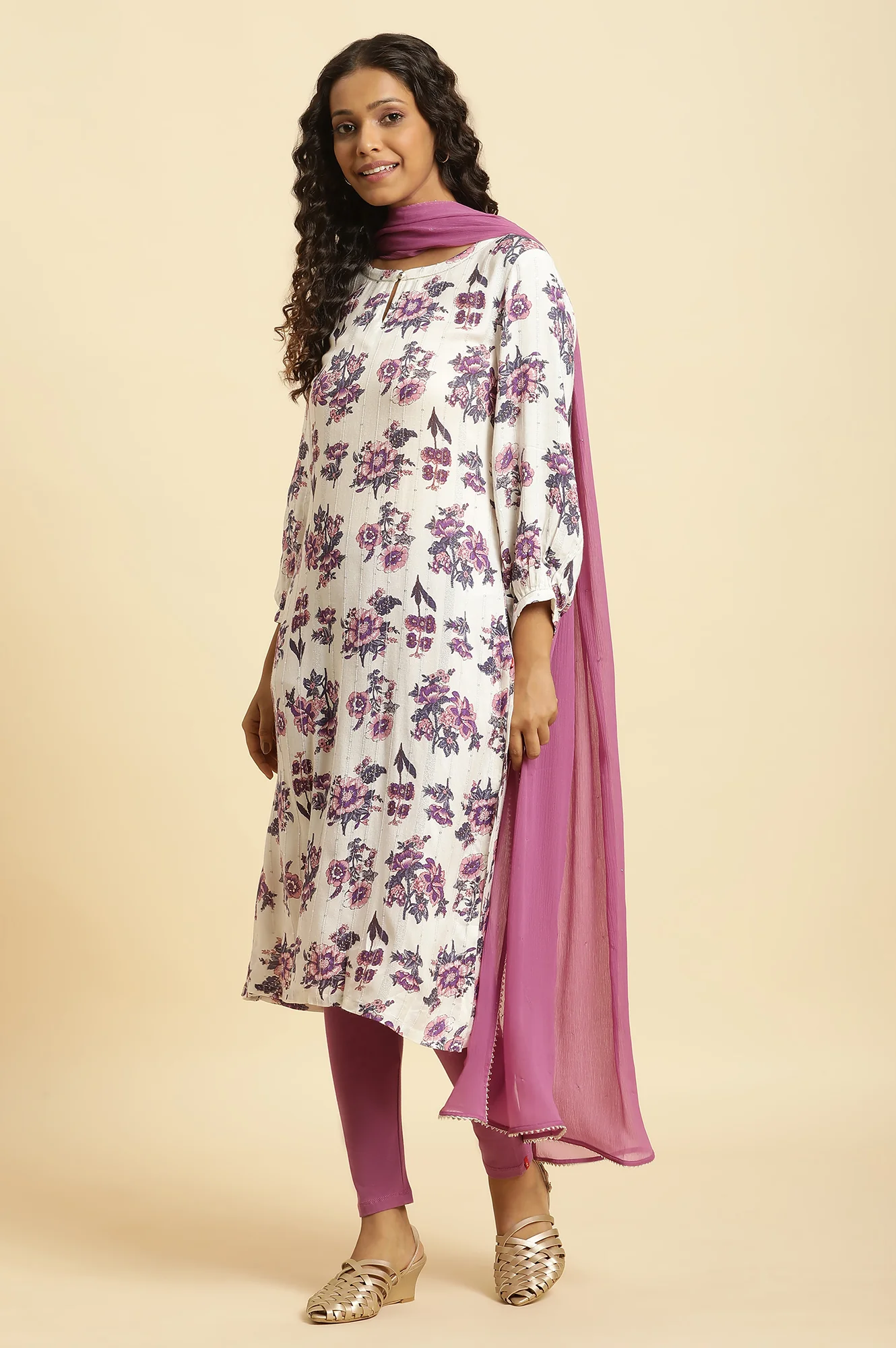 Purple Solid Chiffon Dupatta with Gota - Image 3