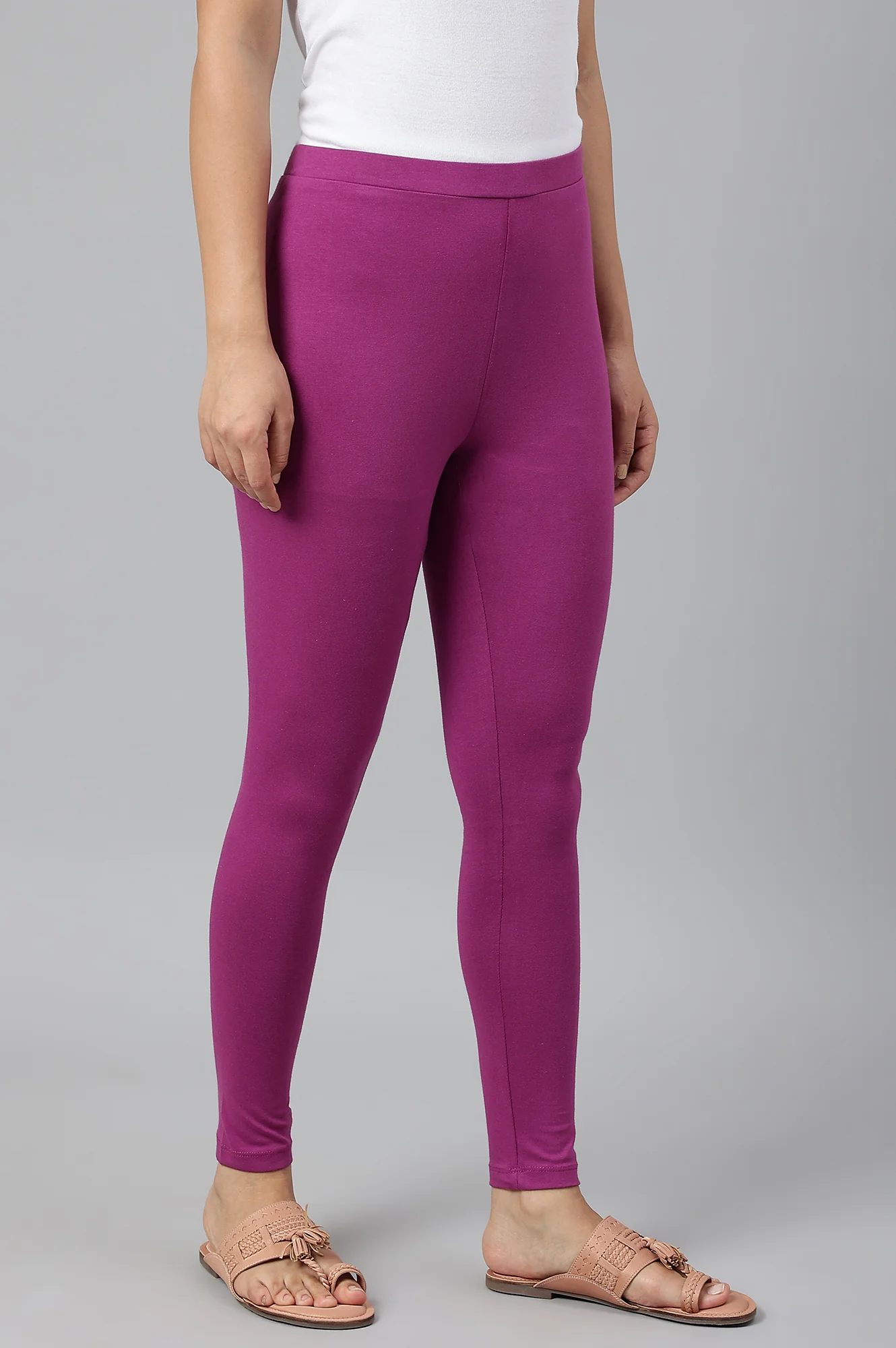 Purple Solid Knitted Women Tights - Image 3