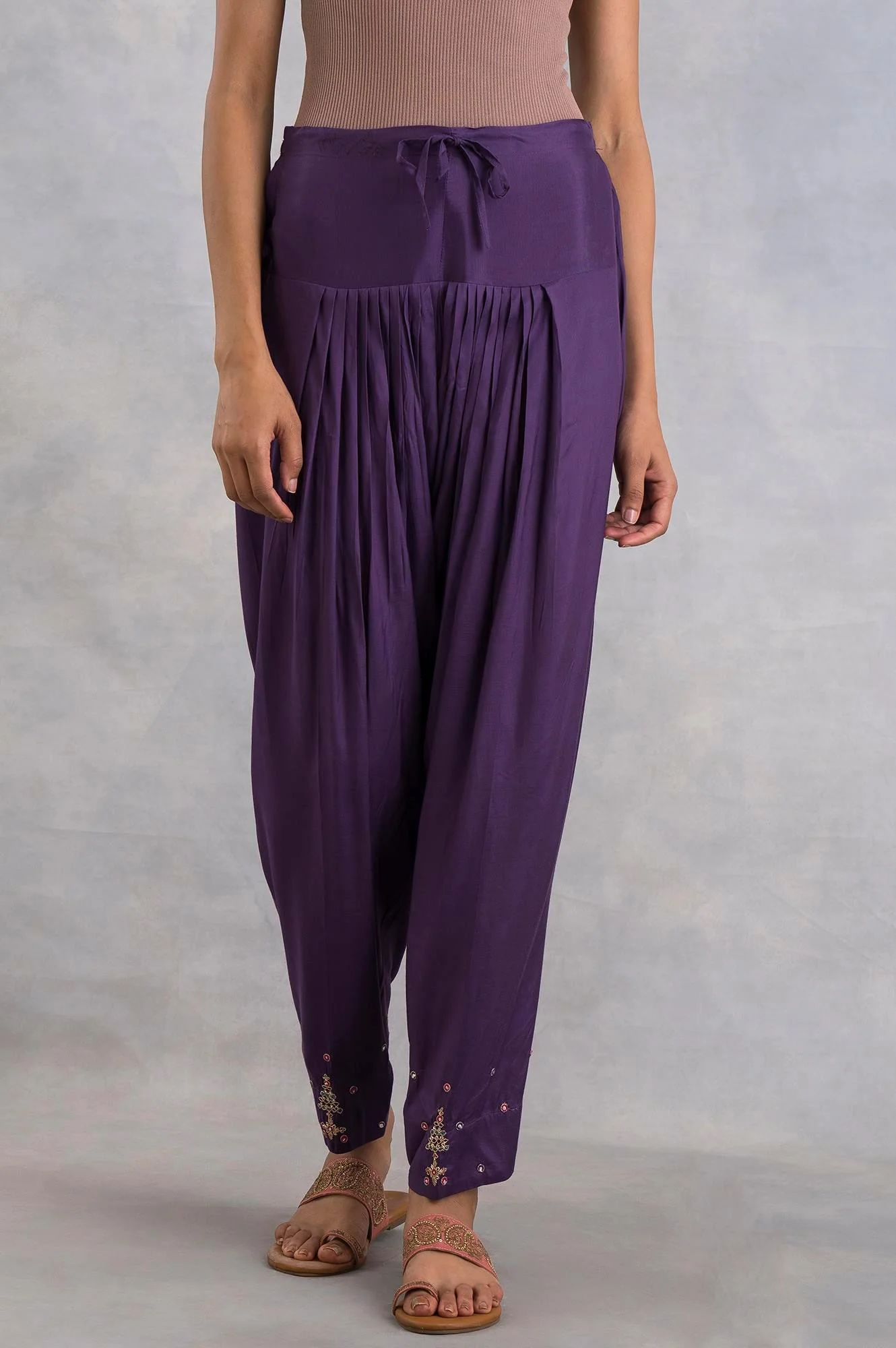 Purple Solid Salwar Pants With Embroidery