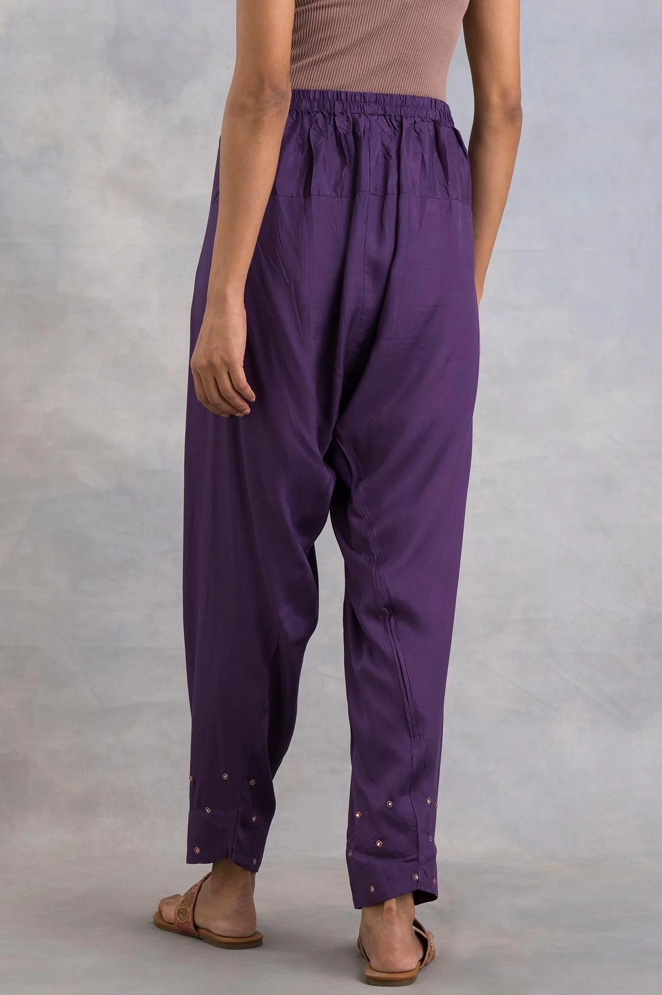 Purple Solid Salwar Pants With Embroidery - Image 2