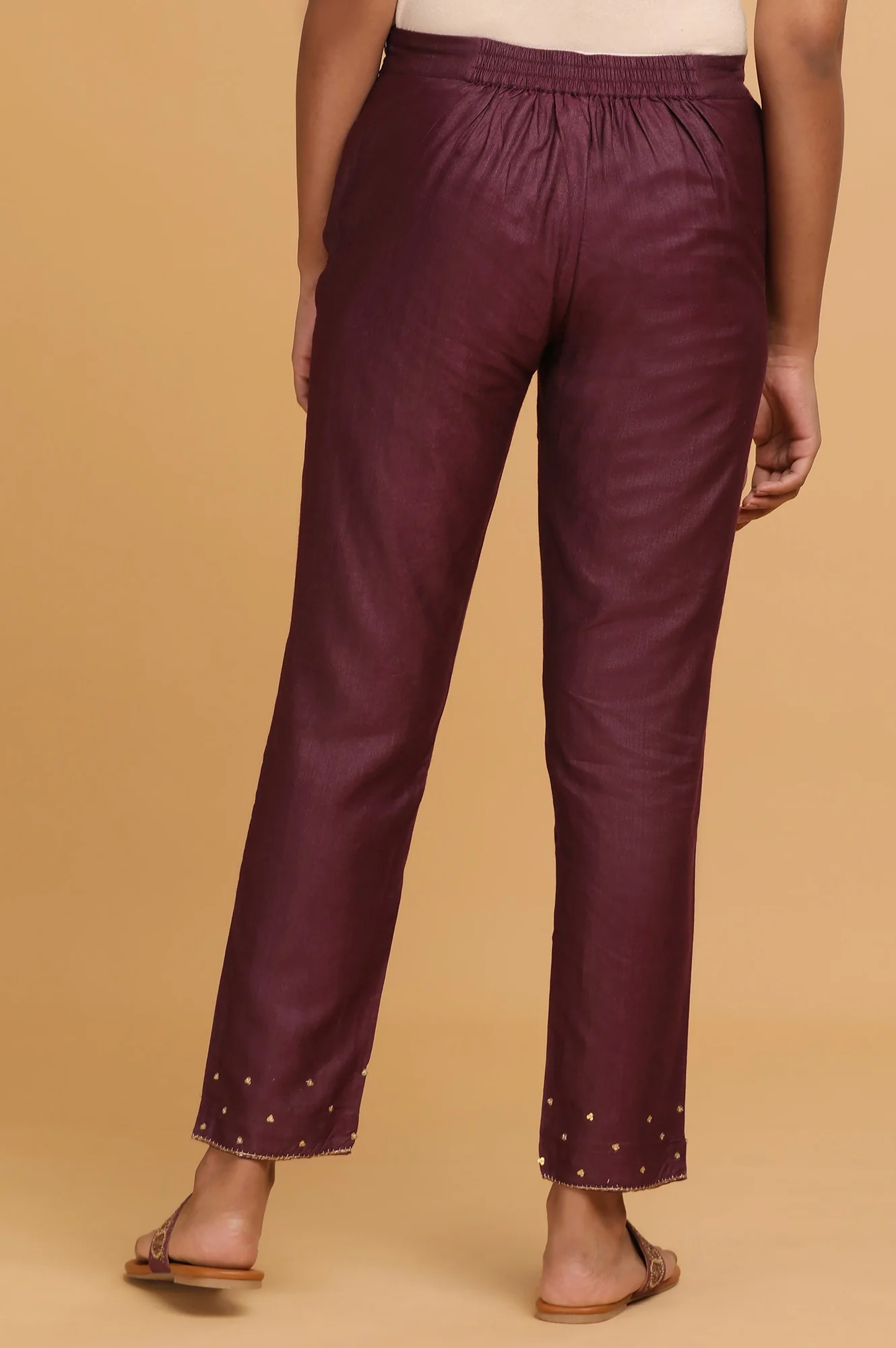 Purple Solid Slim Pants - Image 2