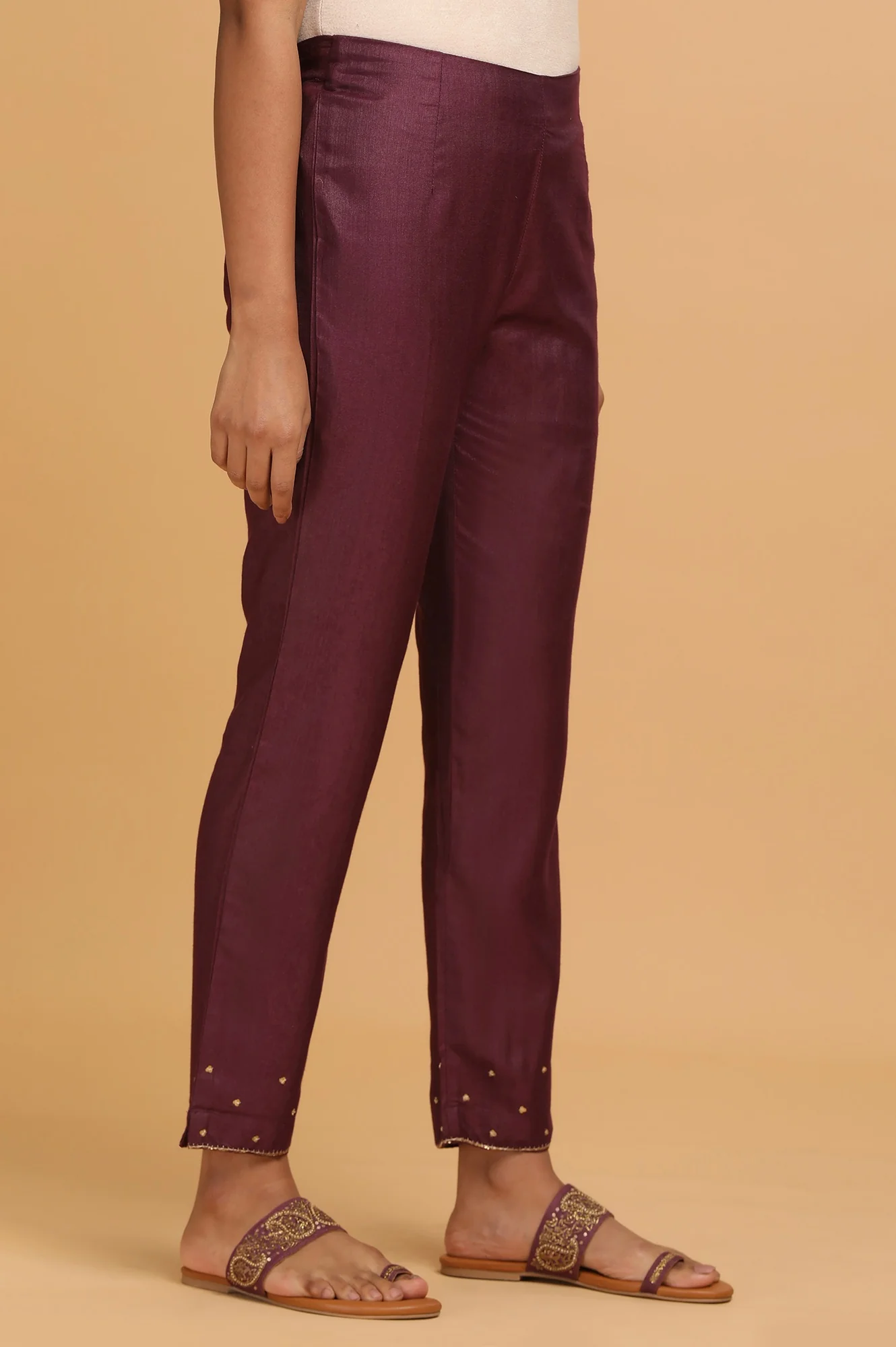 Purple Solid Slim Pants - Image 4