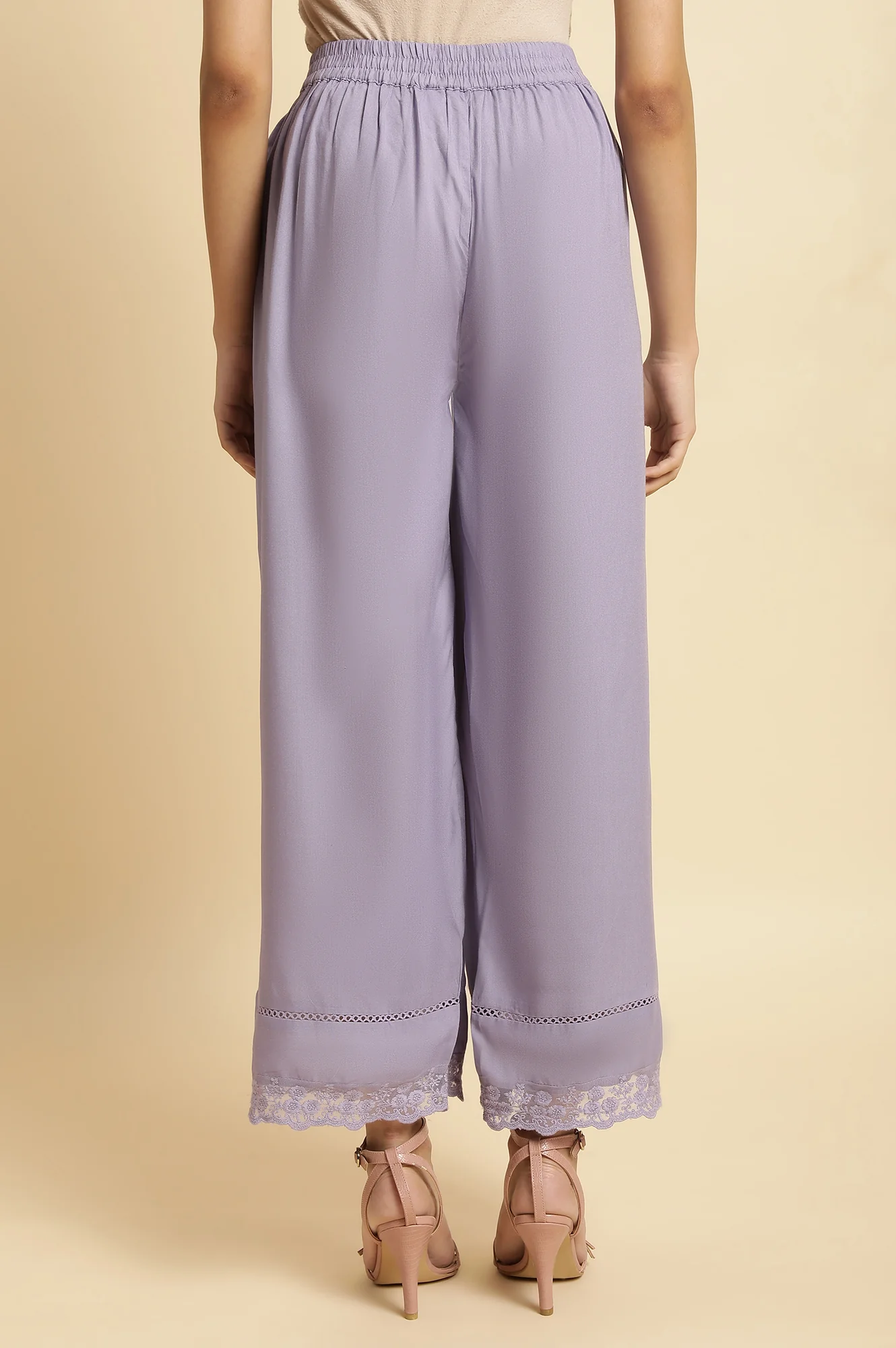 Purple Solid Thread Embroidered Rayon Straight Kurta and Parallel Pant Set - Image 6