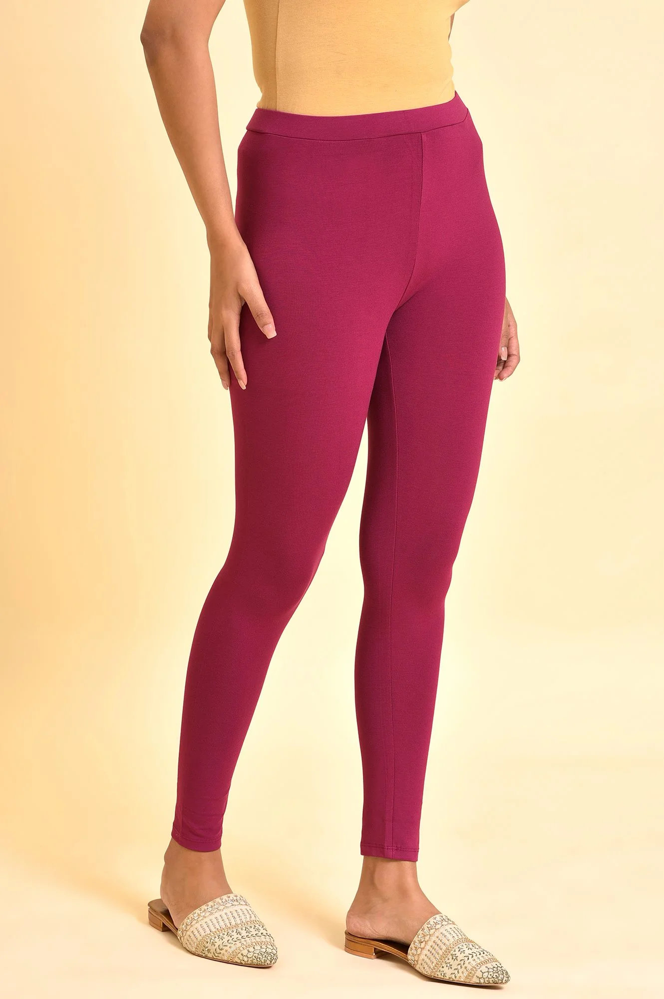 Purple Solid Viscose Lycra Tights - Image 4