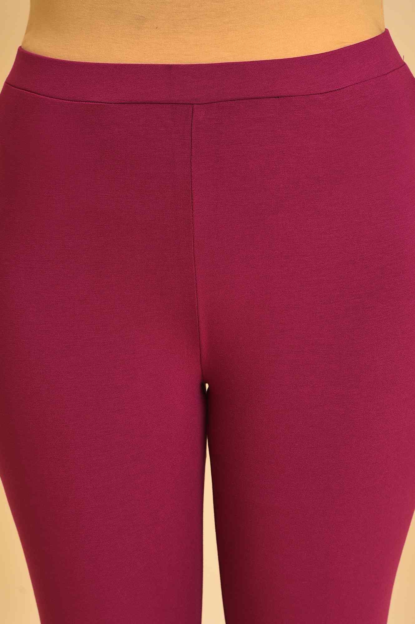 Purple Solid Viscose Lycra Tights - Image 6