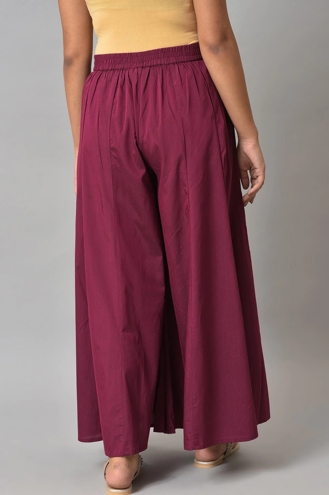 Purple Solid Women Culottes - Image 2