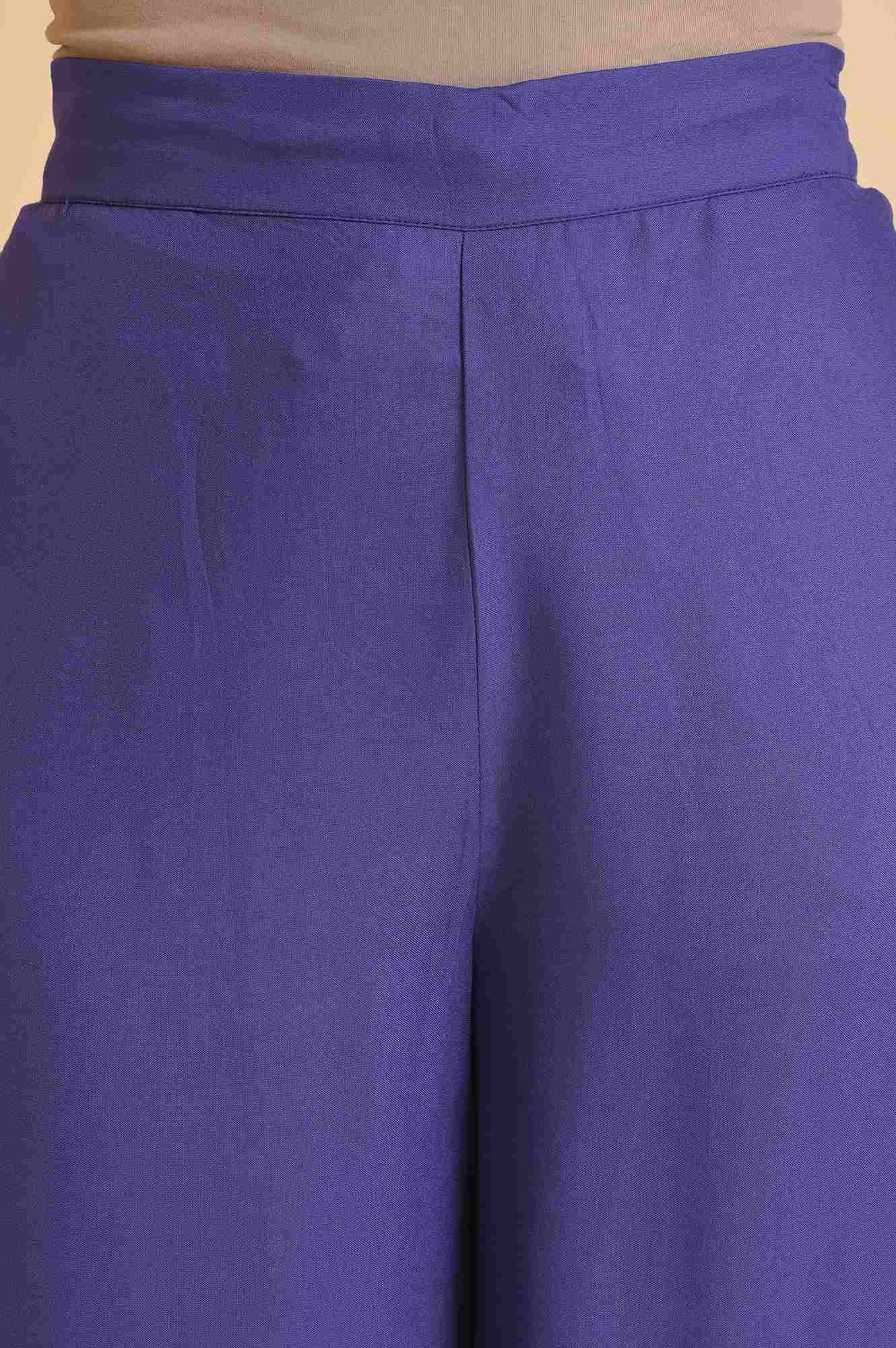 Purple Solid Zari Rayon Straight Kurta and Parallel Pant Set - Image 5