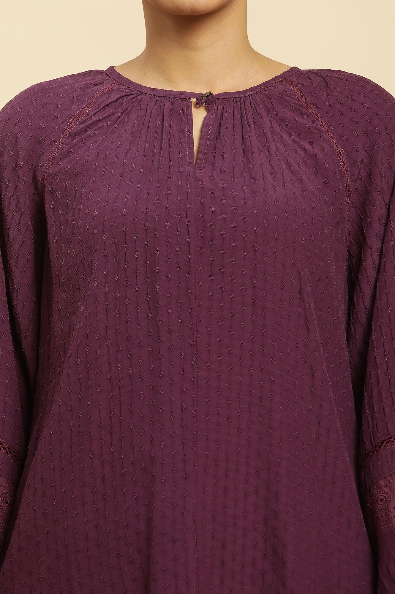 Purple Swiss Dot Gathered Sleeves Western Top - Image 7