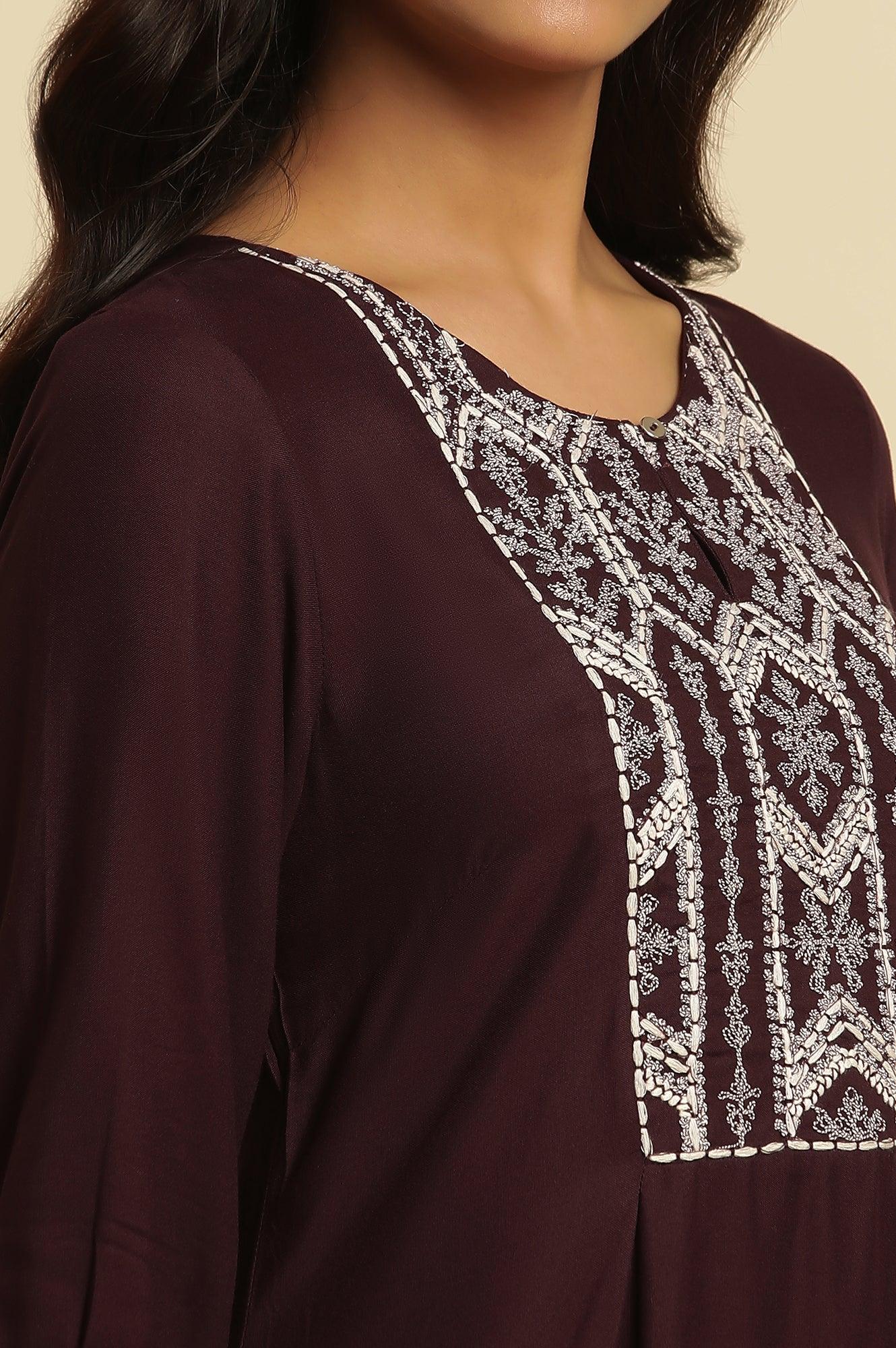 Purple Thread Embroidered Kurta - Image 7