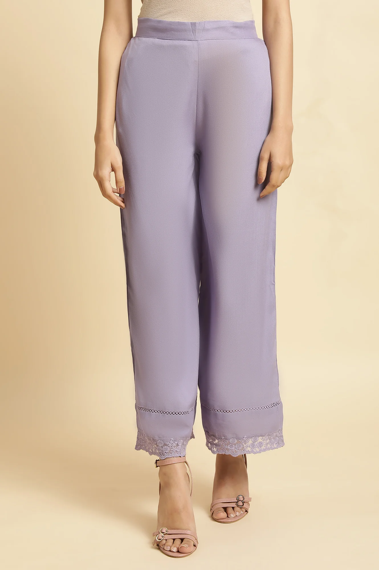 Purple Thread Embroidery Straight Kurta and Parallel Pant Set - Image 3