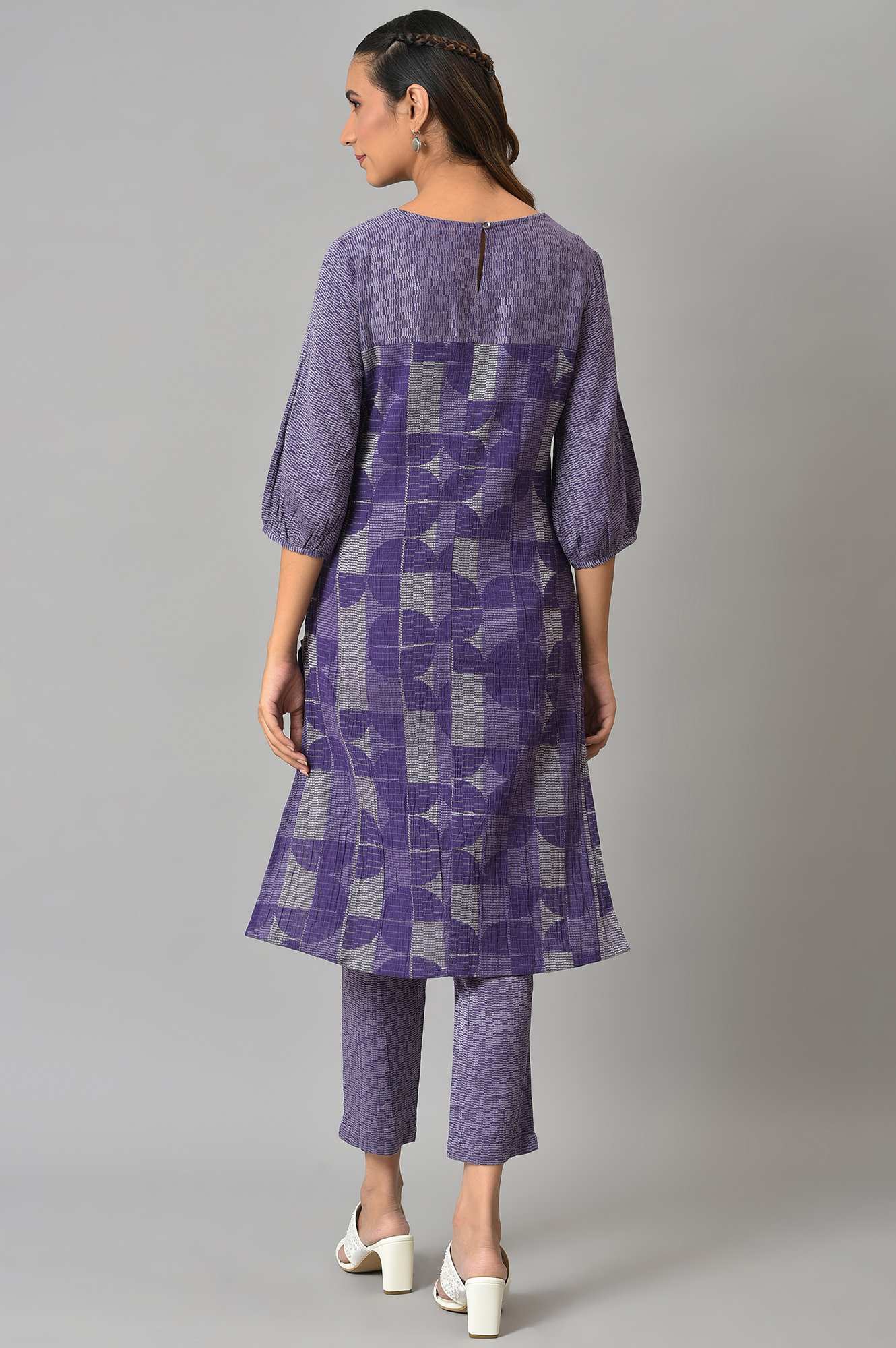Purple Yarn-Dyed Crepe Jacquard Winter kurta - Image 2