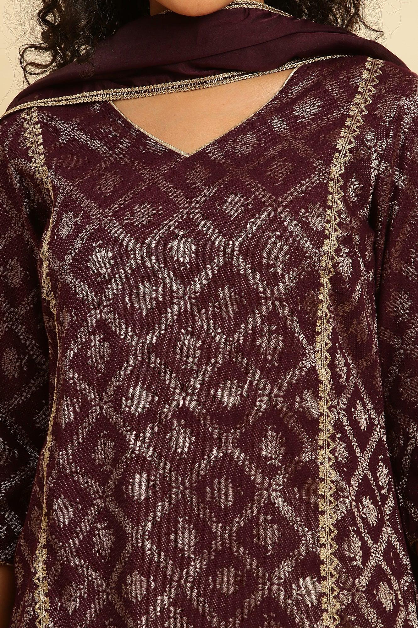 Purple Zari Embellished Short Kurta, Flared Pants And Dupatta Set - Image 6
