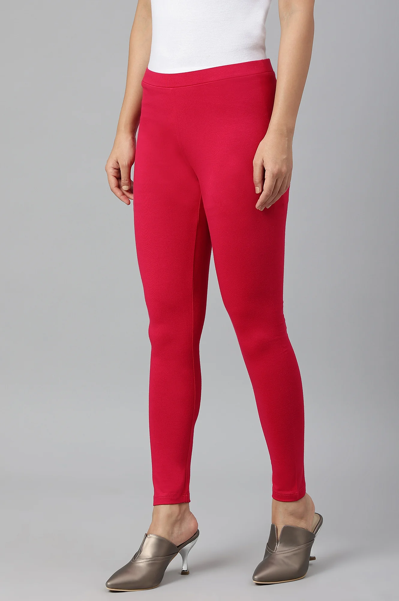 Raspberry Pink Solid Knitted Women Tights - Image 2