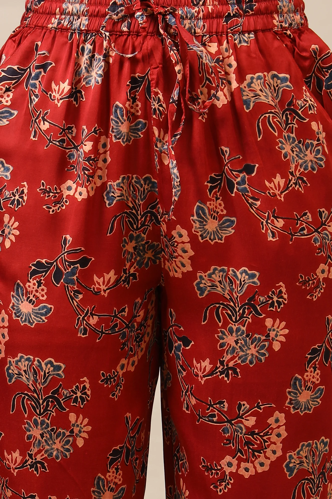 Red Ajrakh Printed Kurta, Straight Pants and Dupatta Set in Modal Satin - Image 9