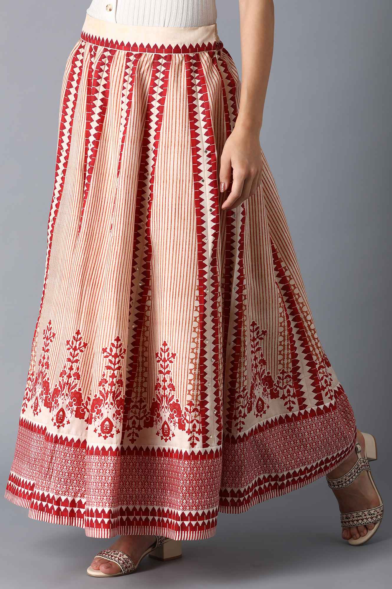 Red and Ecru Anarkali Skirt - Image 3