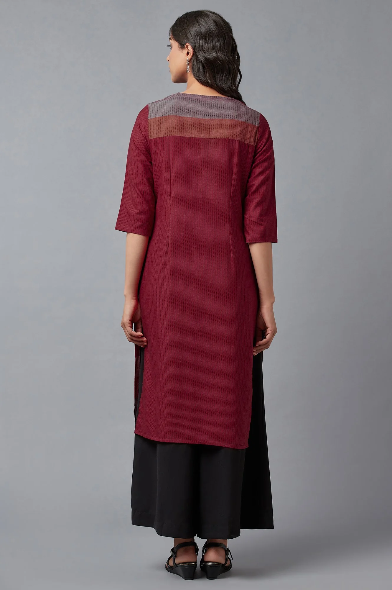 Red Cotton Dobby Placket kurta - Image 2