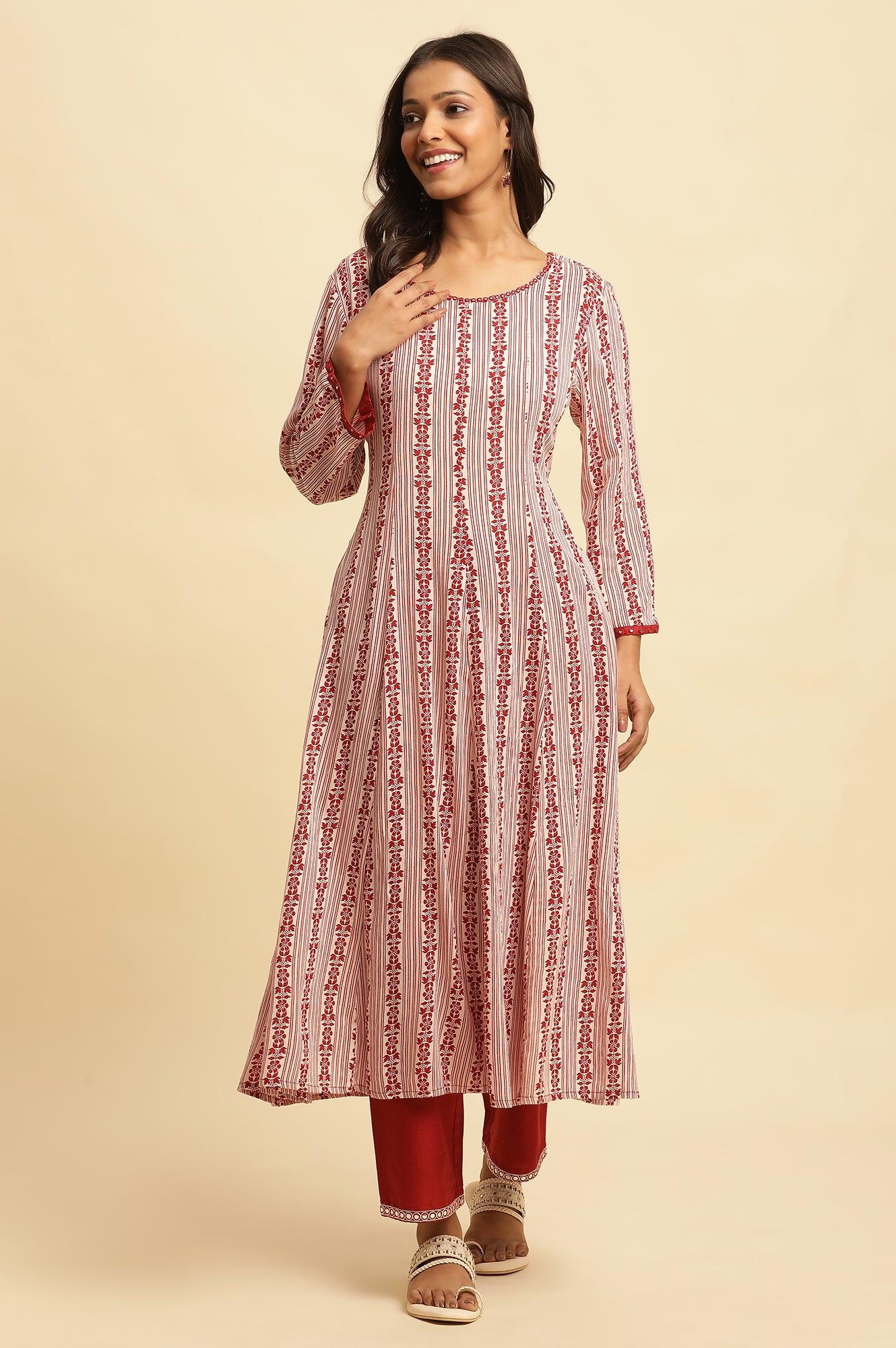 Red Cotton Flax Straight Pants With Embroidery - Image 5