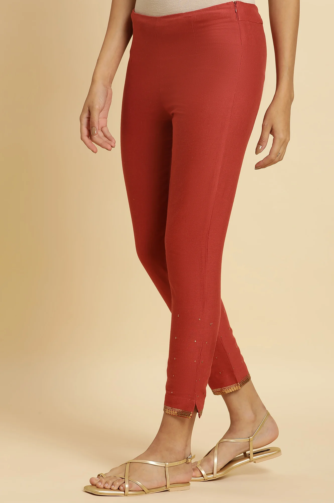 Red Dori Embroidery Viscose Blend Straight Kurta and Slim Pant Set - Image 5