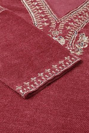 Red Flared Embroidered Winter kurta - Image 8