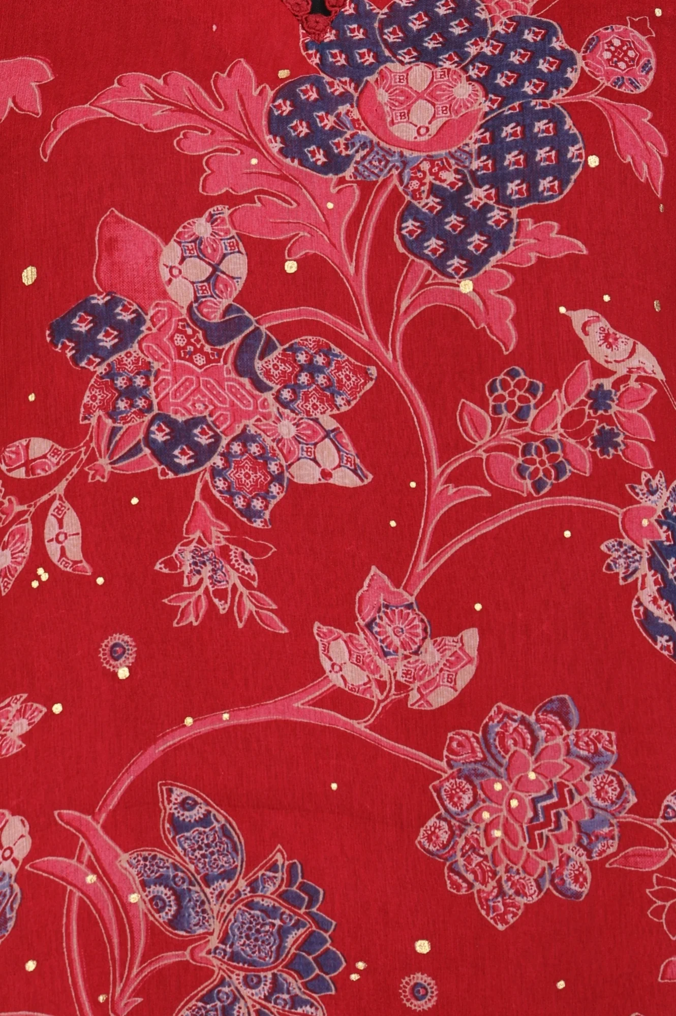 Red Floral Printed Chiffon Straight Top - Image 2