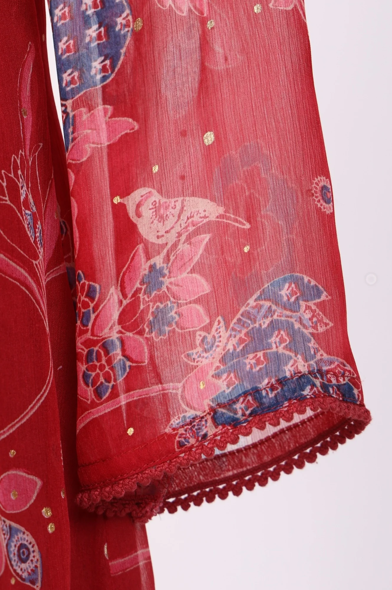 Red Floral Printed Chiffon Straight Top - Image 7