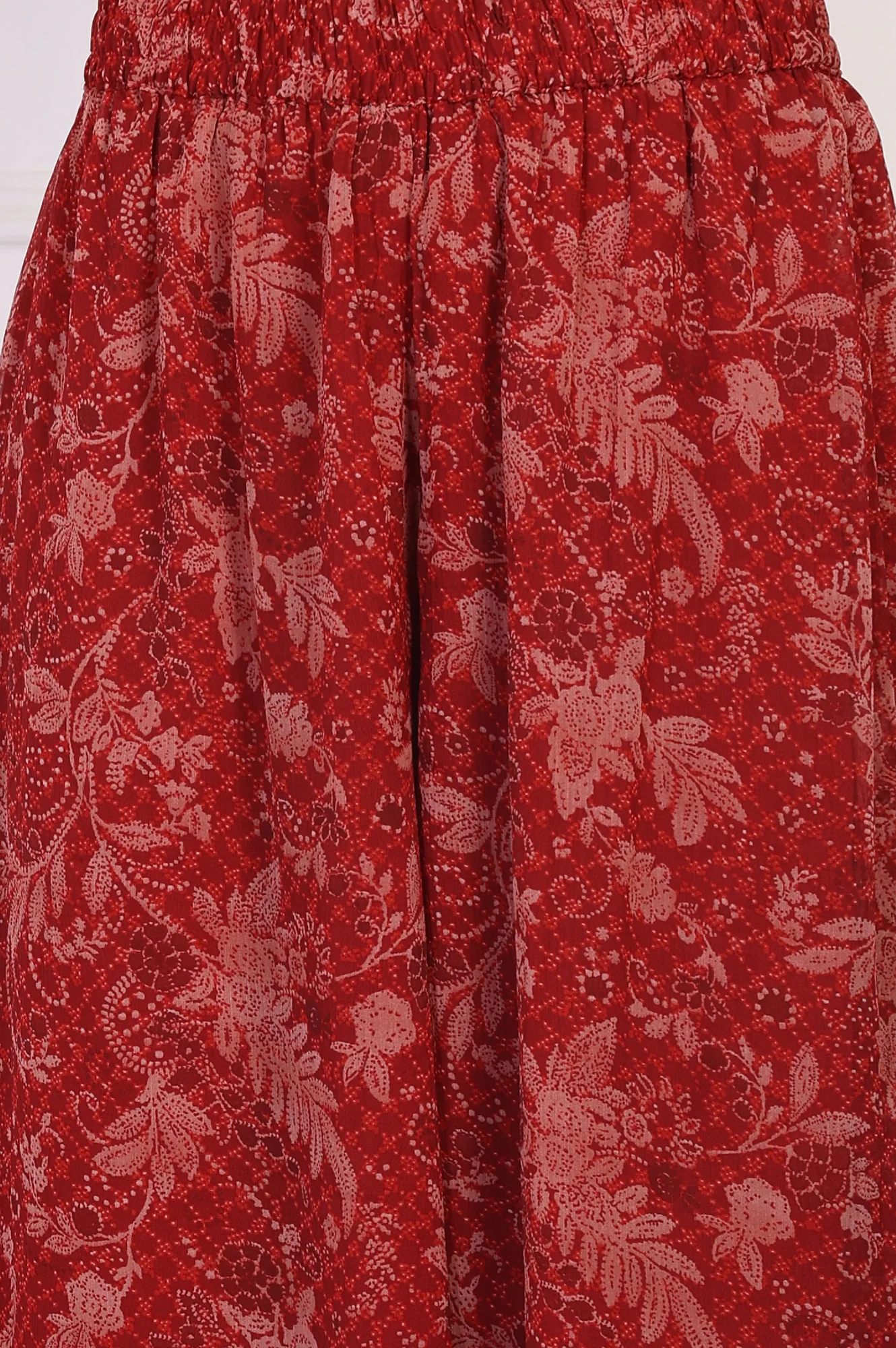 Red Floral Printed Lace Trim Anarkali Chiffon Kurta with Flared Pant and Dupatta Set - Image 7