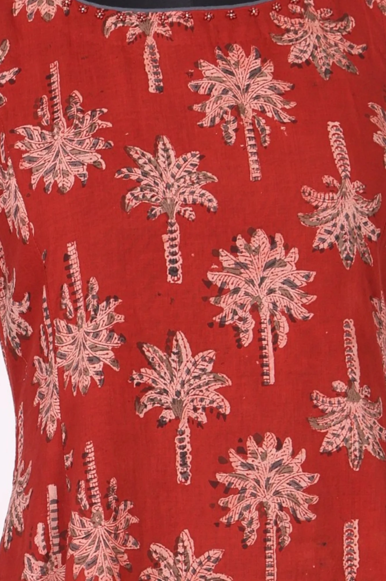 Red Floral Printed Pure Cotton A-line Dress - Image 2