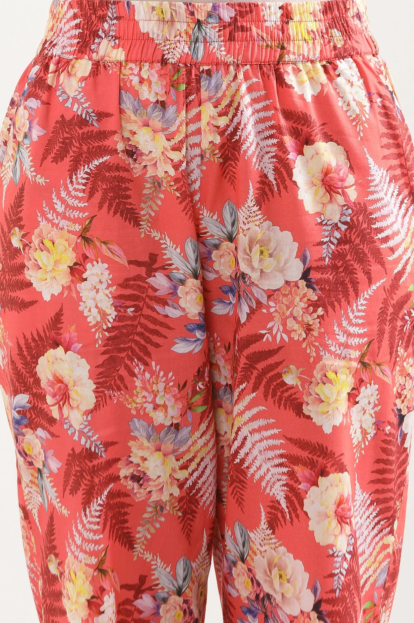 Red Floral Printed Wide Leg Cotton Palazzo With Elasticated Waist - Image 8