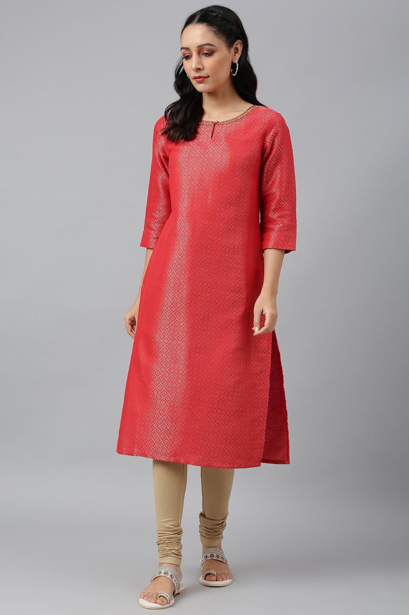 Red Geometric Print Dobby kurta - Image 5