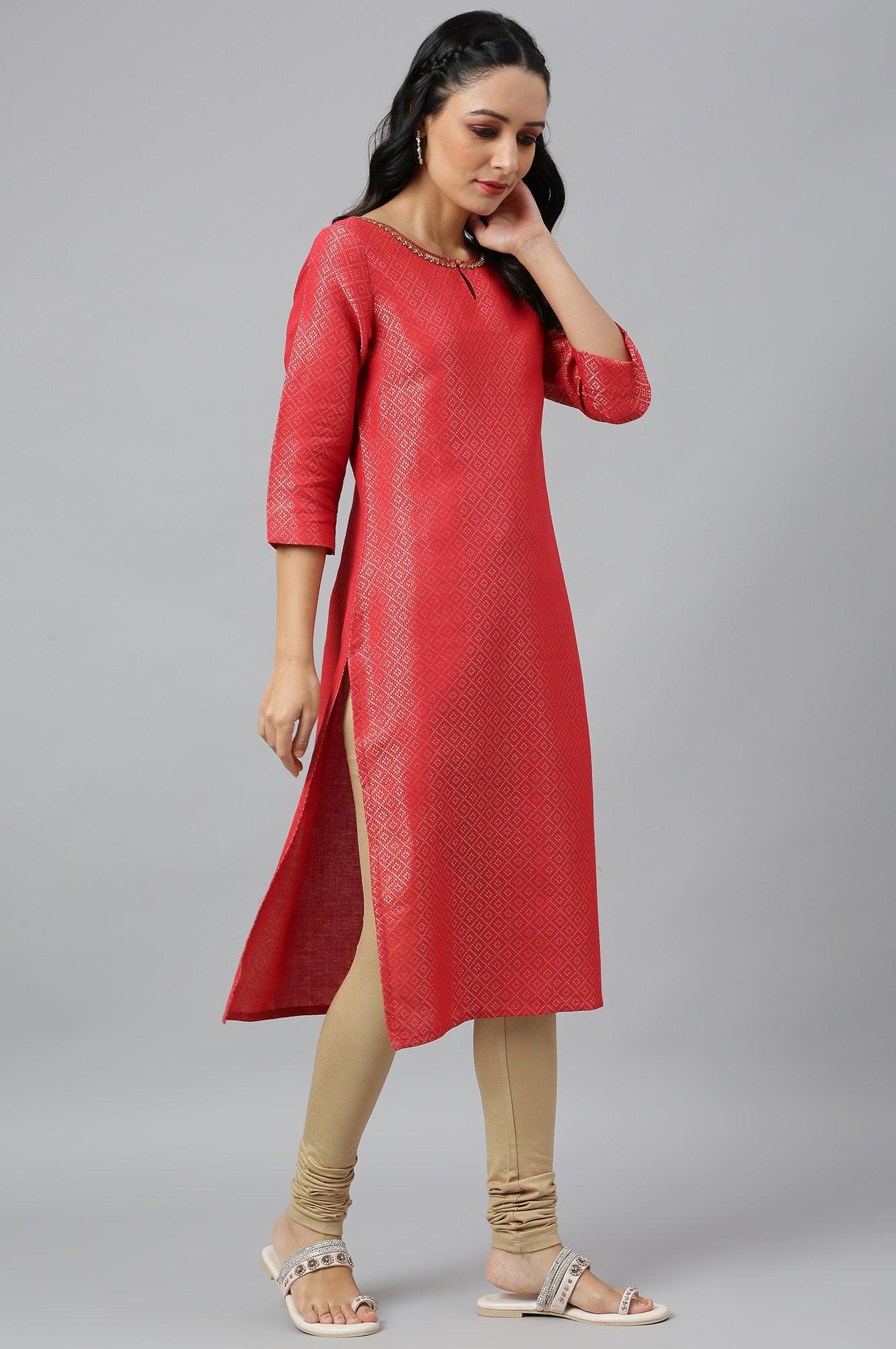 Red Geometric Print Dobby kurta - Image 6