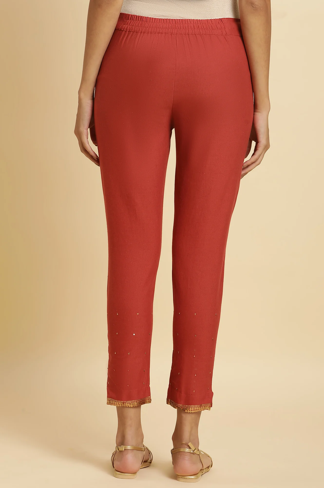 Red Geometric Printed American Crepe Straight Kurta with Slim Pant Set - Image 4