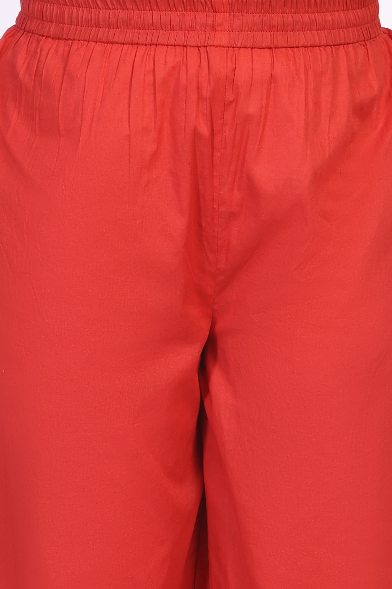 Red Geometric Printed Anarkali Cotton Kurta with Parallel Pant Set - Image 6