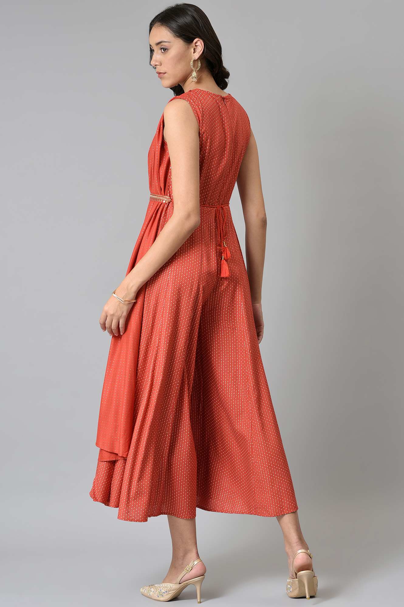 Red Gillet Kimono Jumpsuit With Embellished Belt - Image 2
