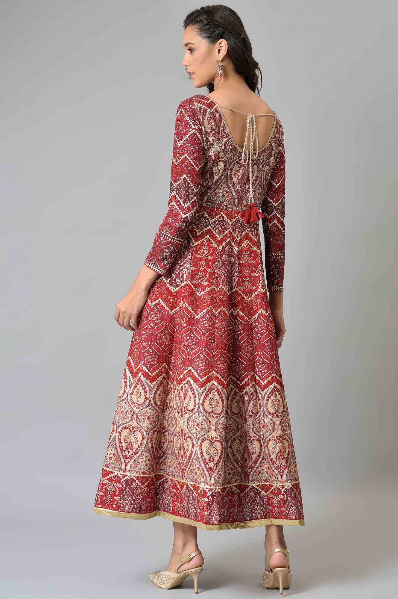 Red Glitter Print Dress - Image 2