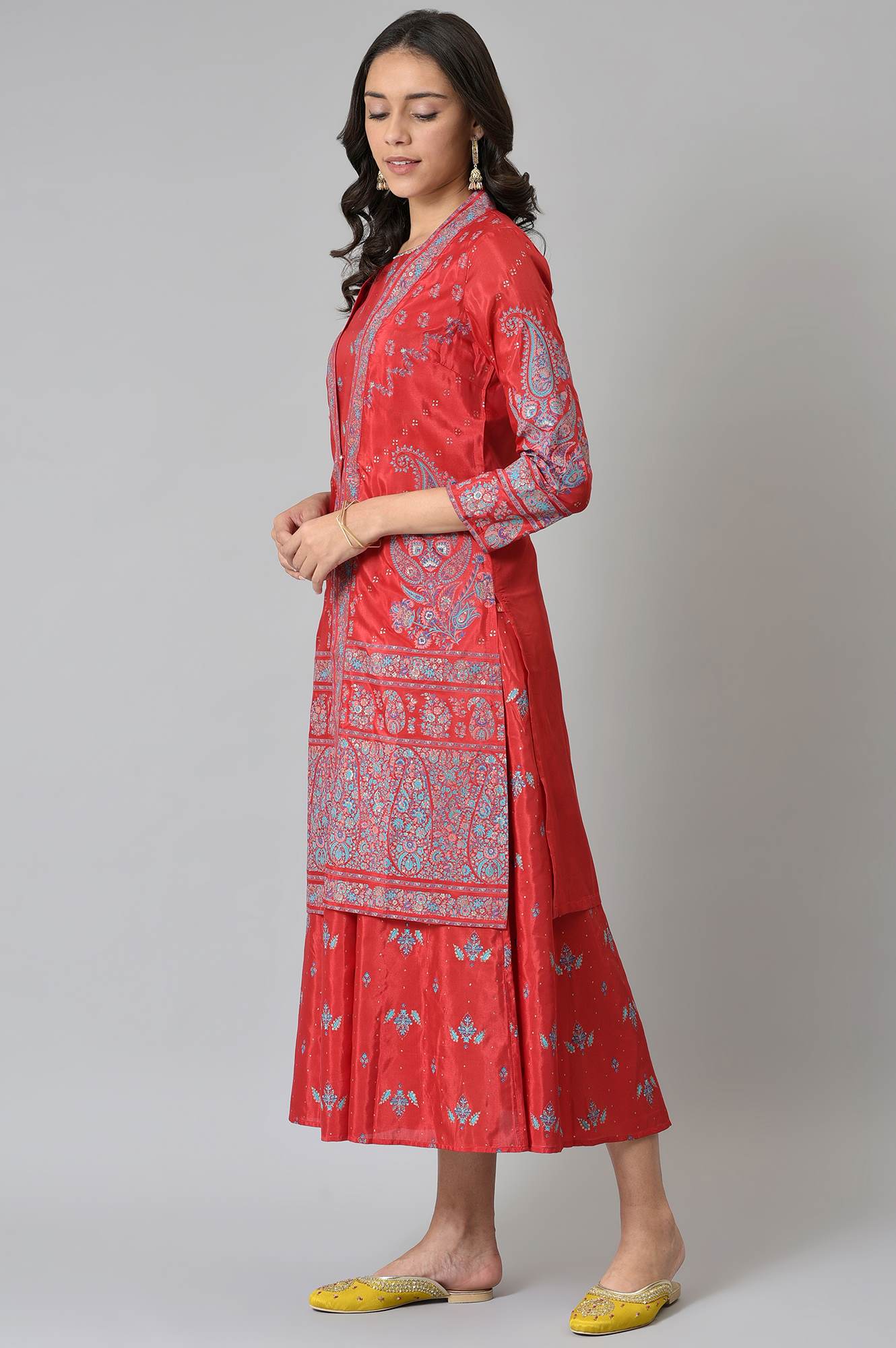 Red Glitter Printed Duo Dress Set - Image 3