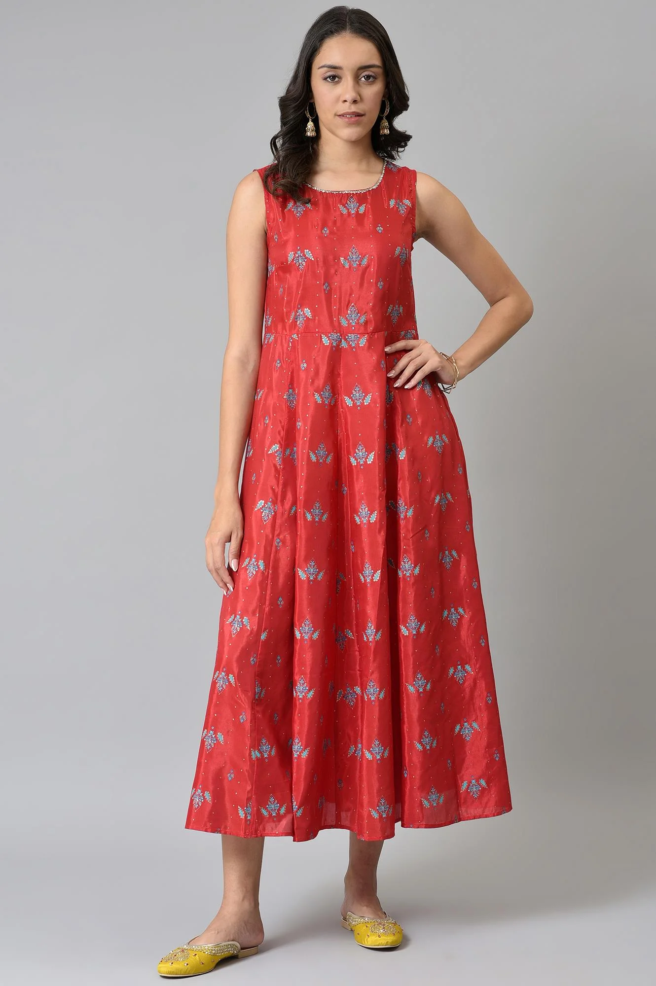 Red Glitter Printed Duo Dress Set - Image 6