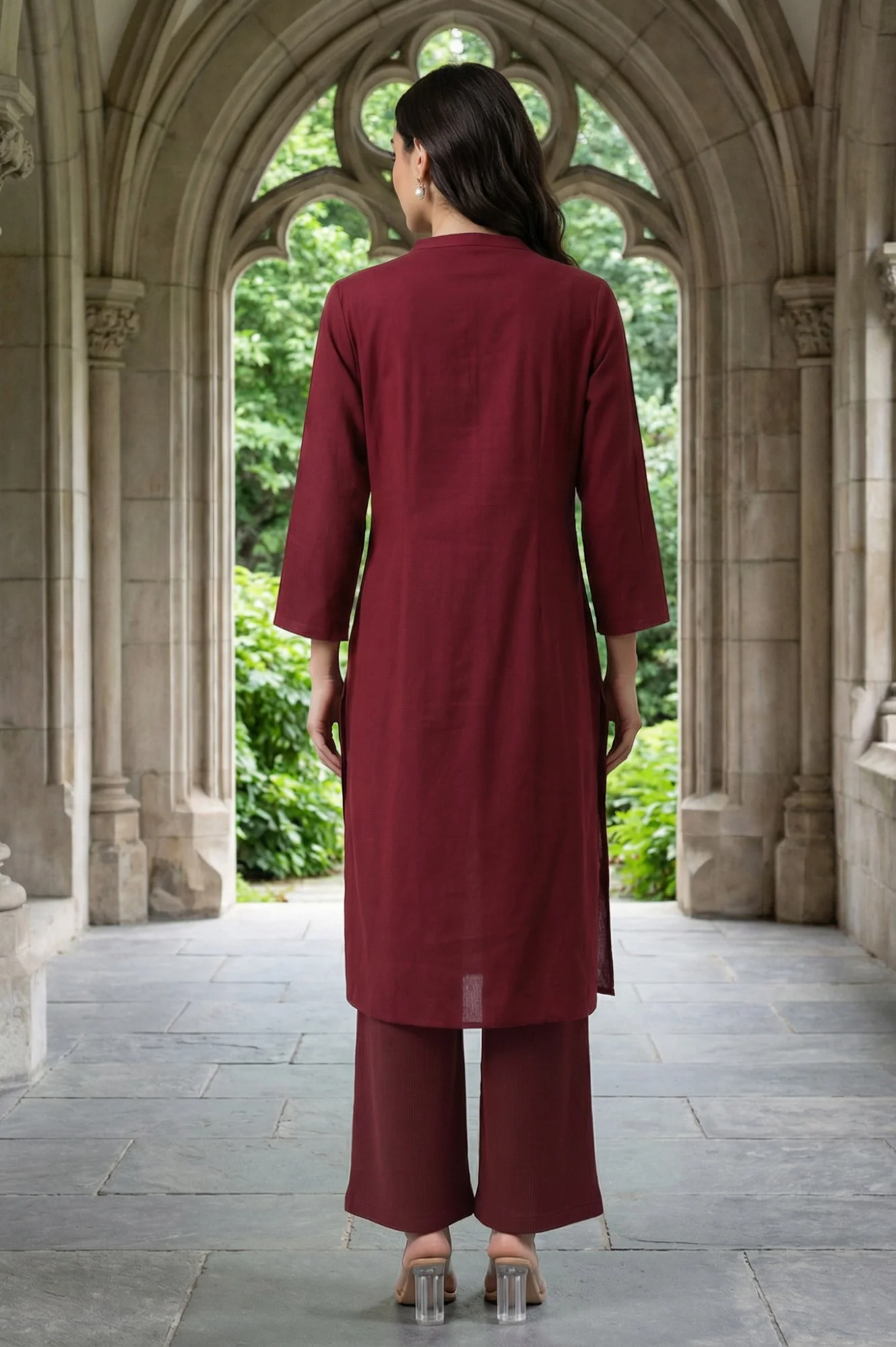 Red Half Placket Shirt kurta - Image 5