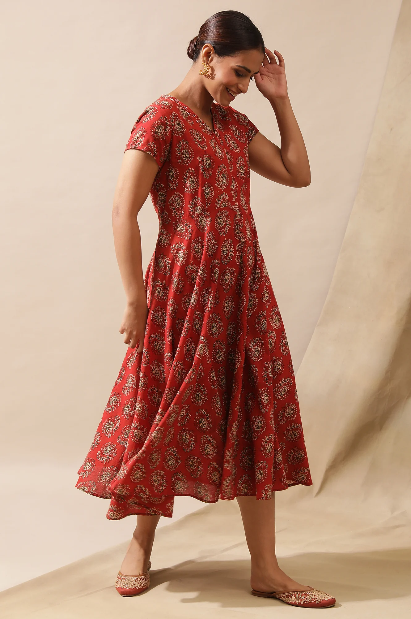Red Hand Block Print Dress - Image 12