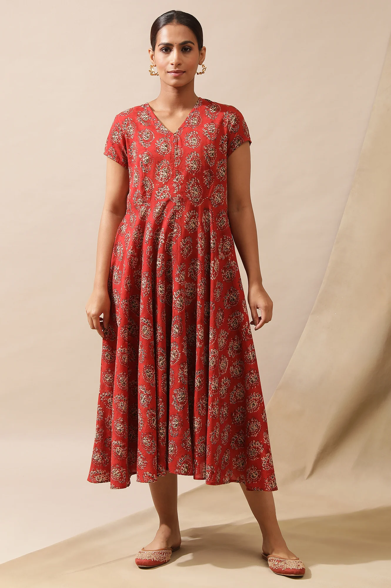 Red Hand Block Print Dress - Image 9