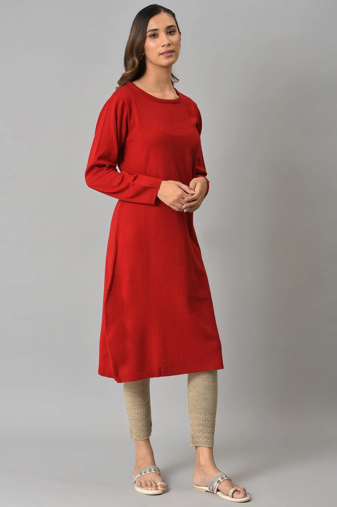Red Knitted Winter Dress - Image 4