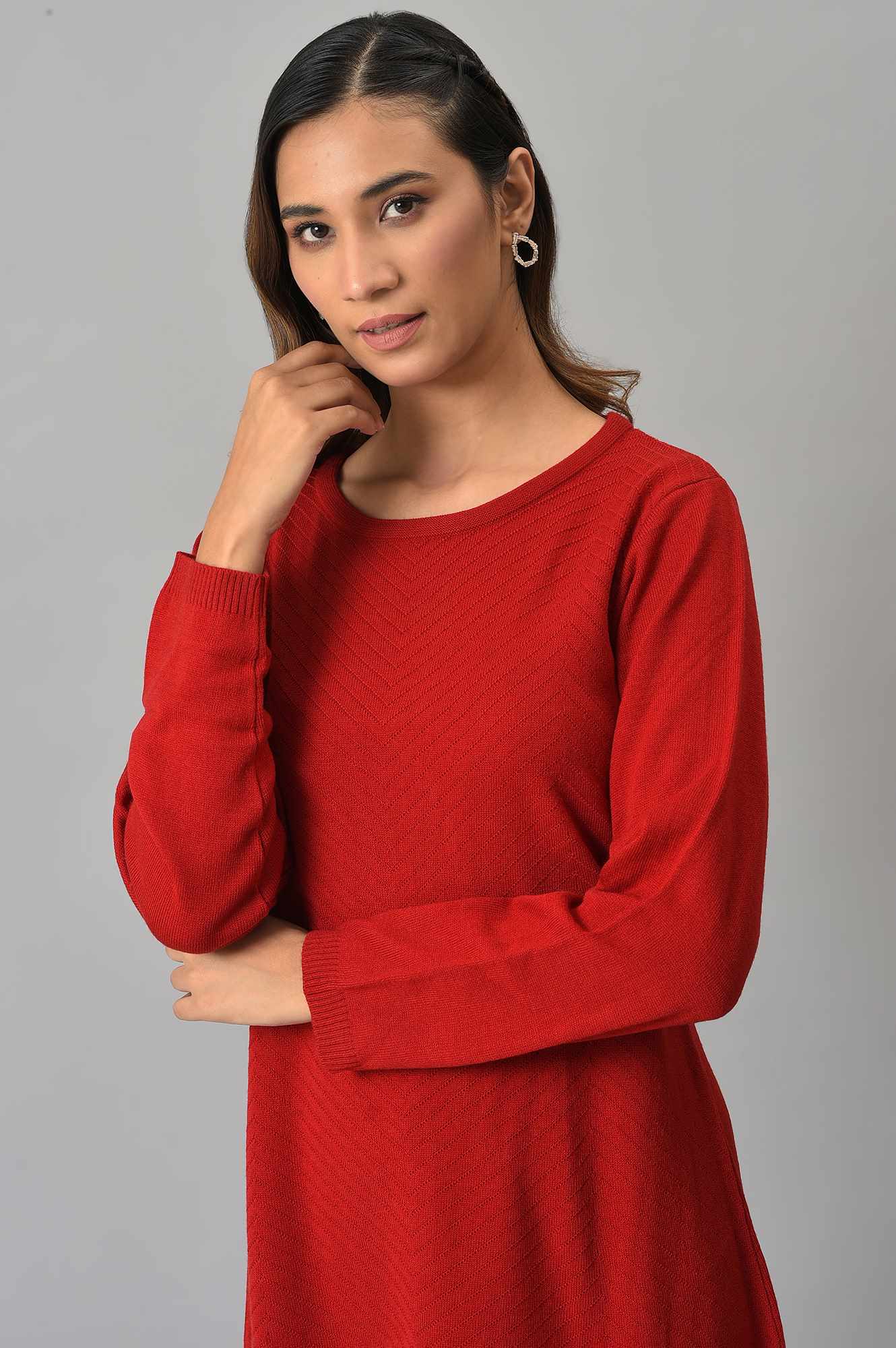 Red Knitted Winter Dress - Image 6