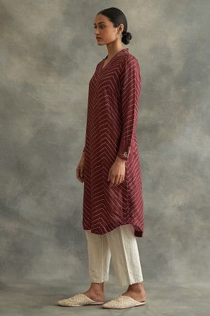 Red kurta With Printed Shibori Pattern - Image 3