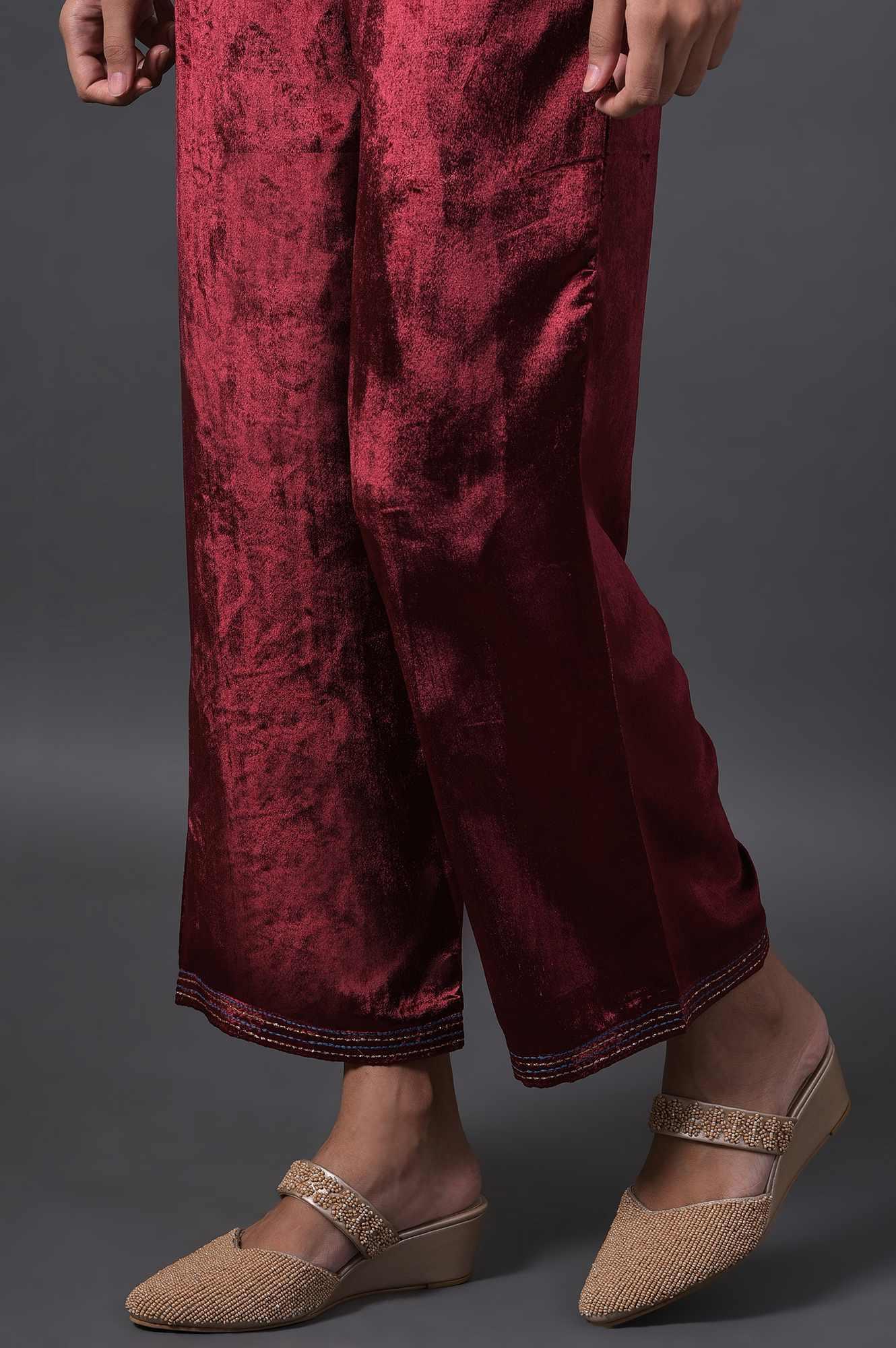 Red Mock Angrakha Embroidered kurta With Straight Pants - Image 8