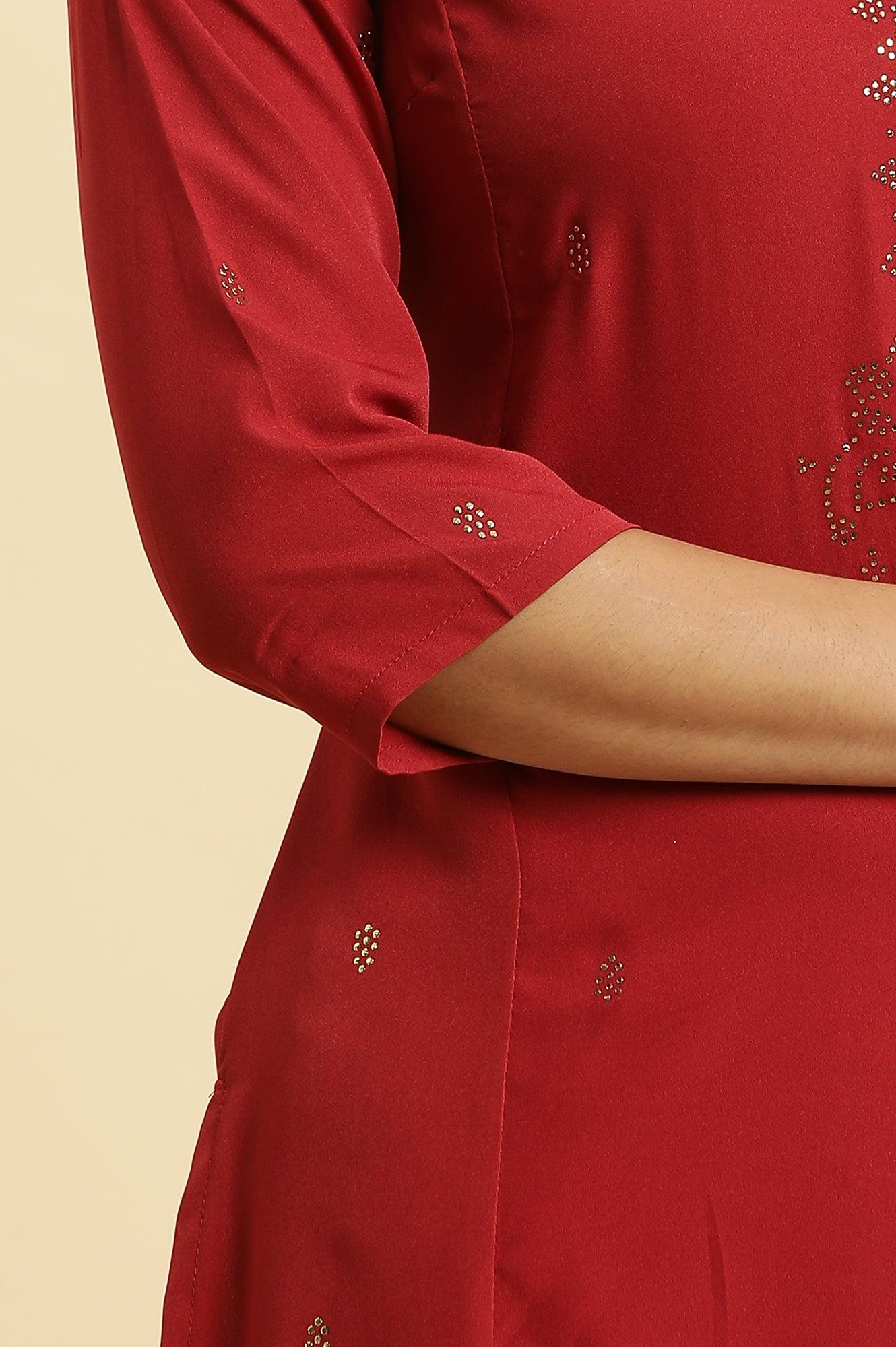 Red Mukaish Printed Festive Straight Kurta - Image 7