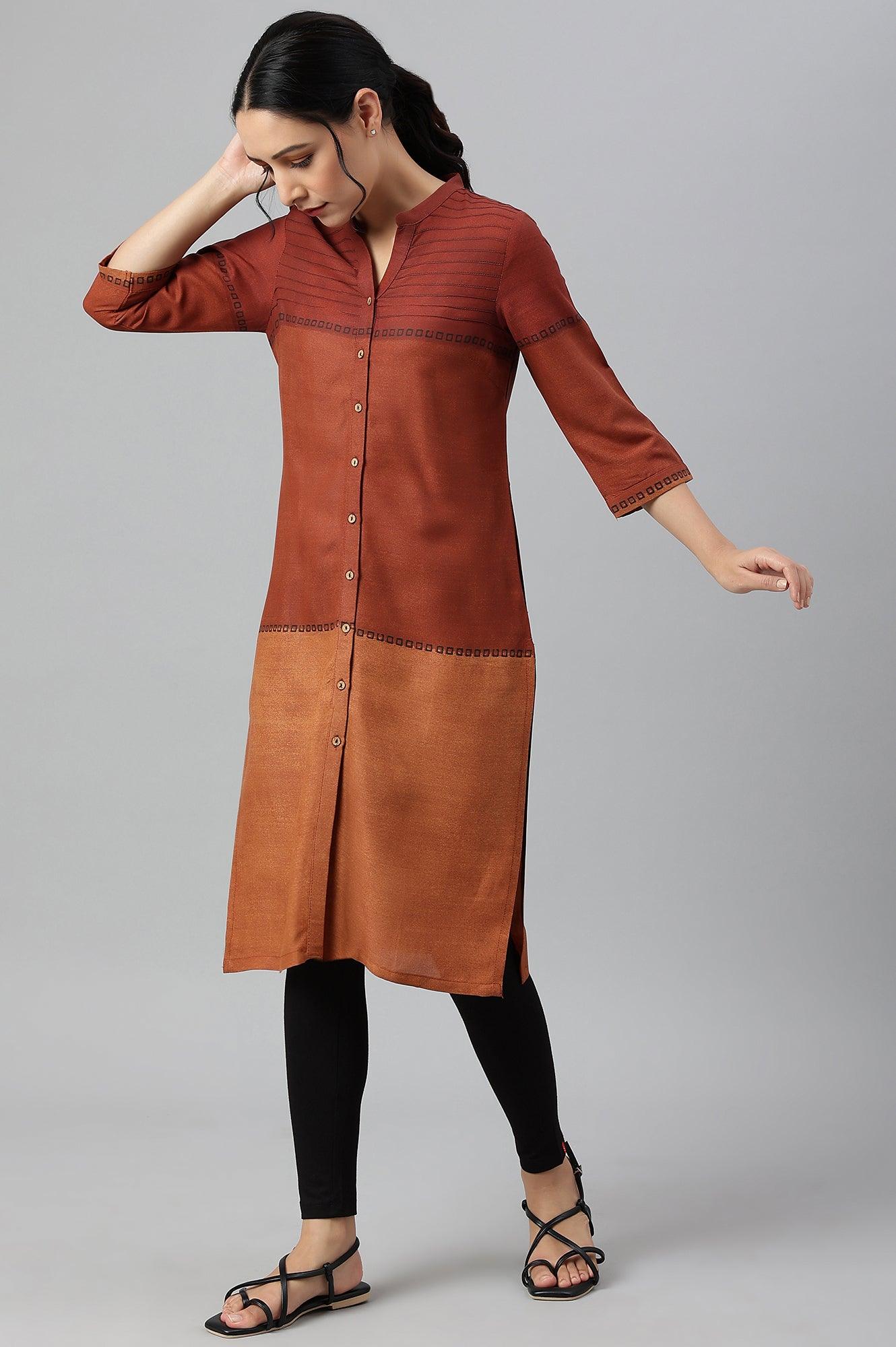 Red Pintuck Colour Block kurta - Image 6