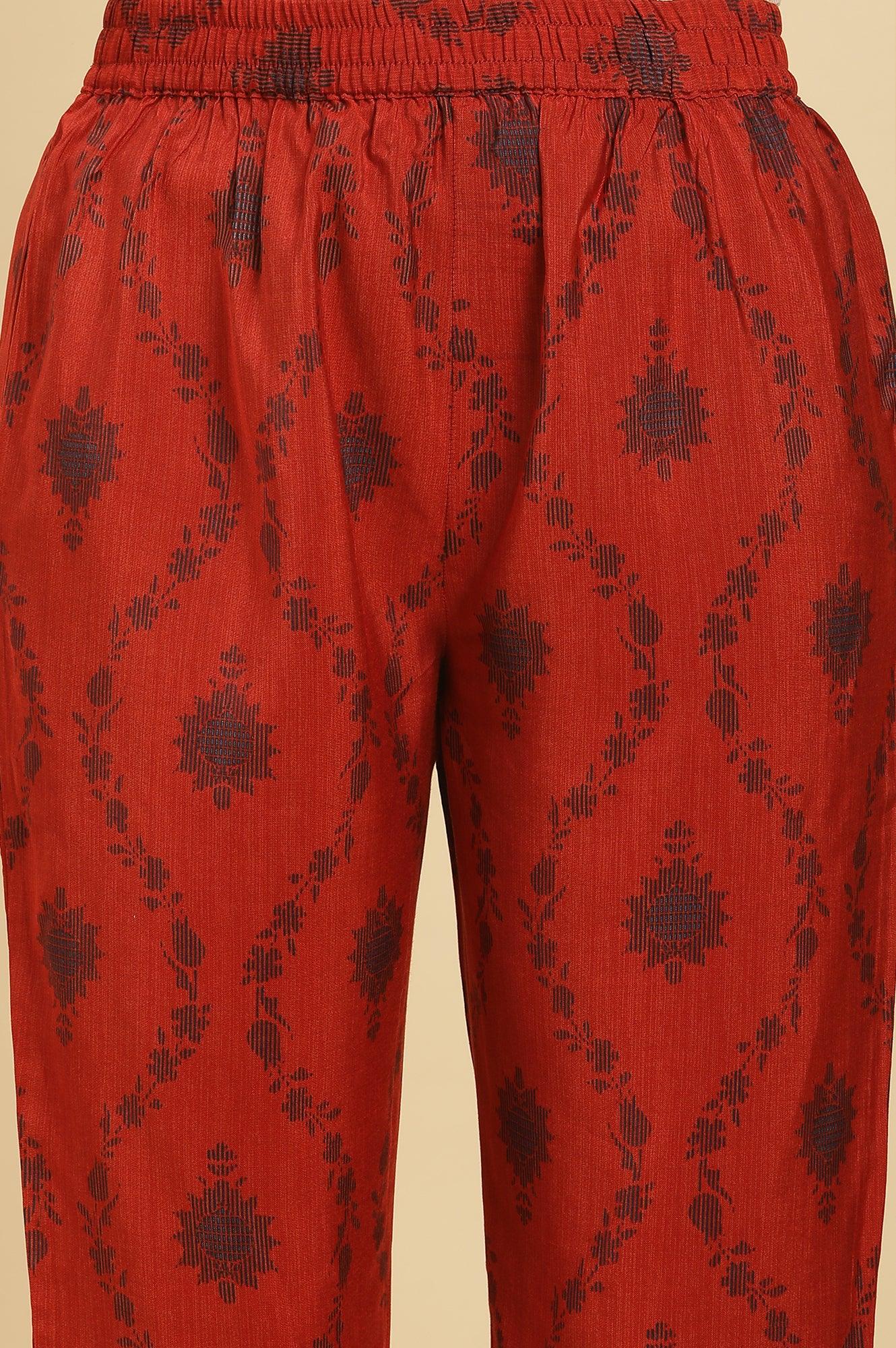 Red Sequined Printed Kurta, Pants And Dupatta Set - Image 9