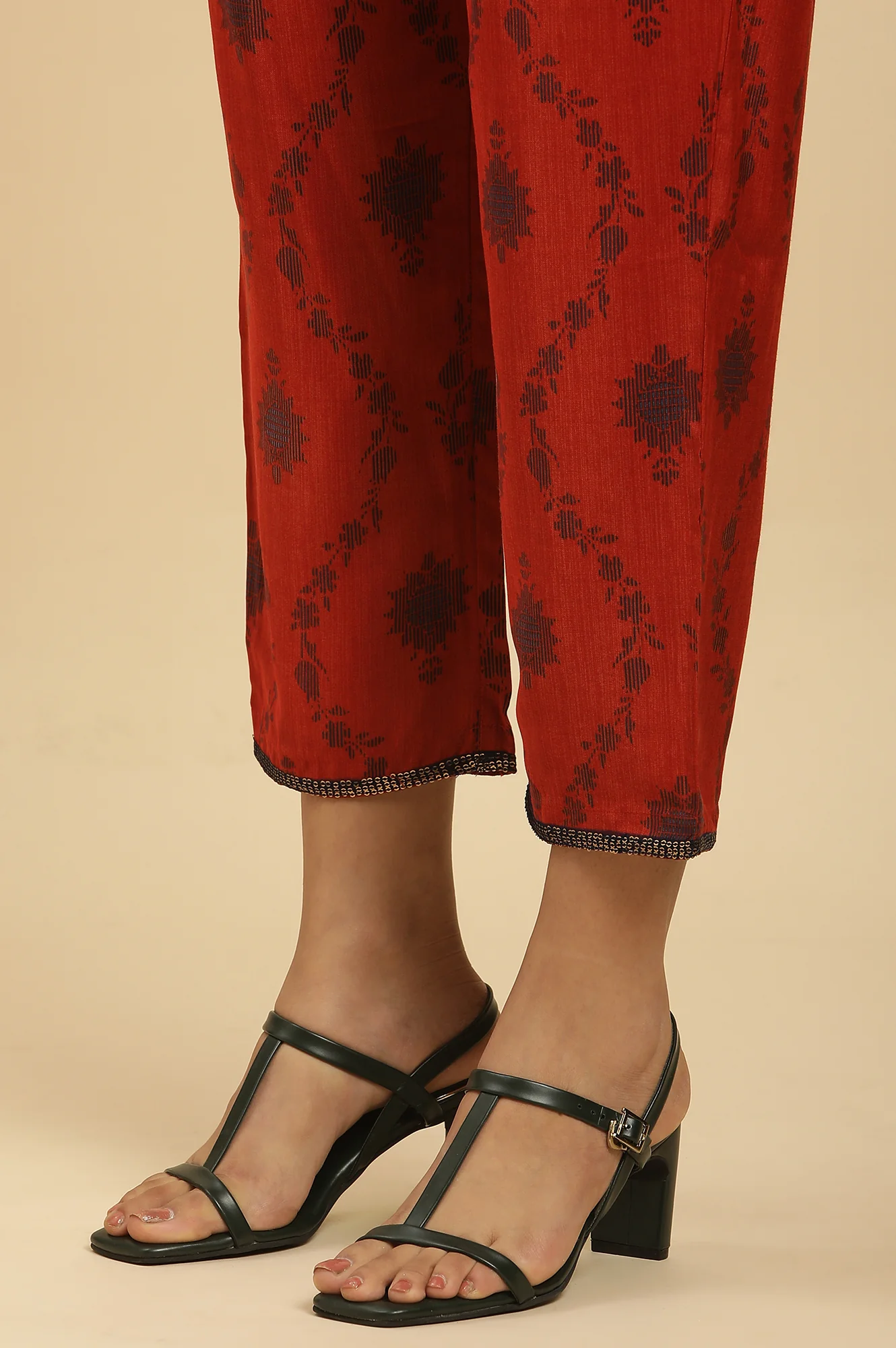 Red Sequined Printed Kurta, Pants And Dupatta Set - Image 10
