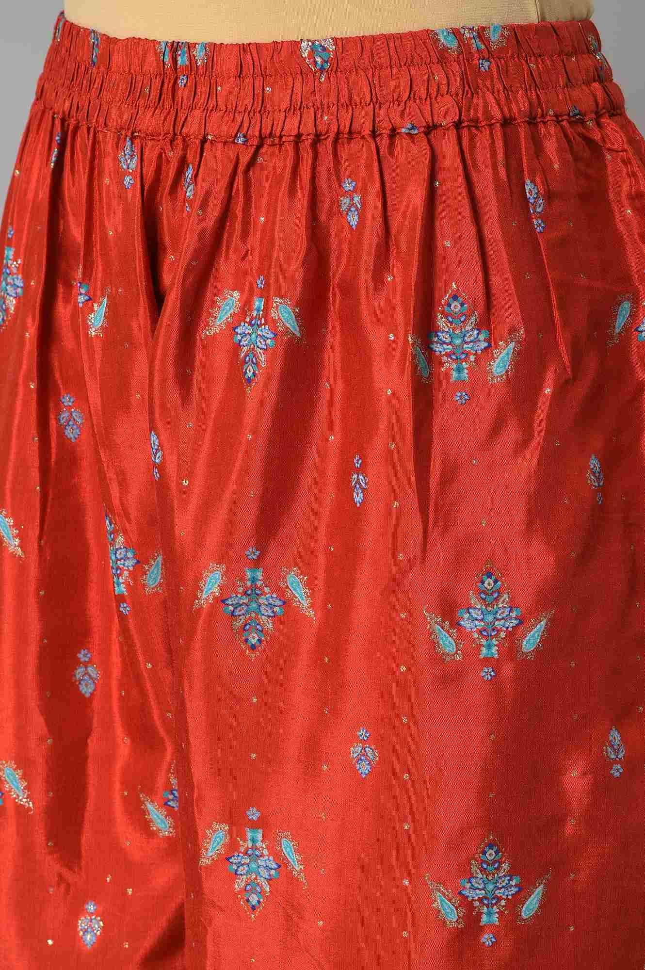 Red Shantung Embroidered kurta With Parallel Pants And Dupatta - Image 7