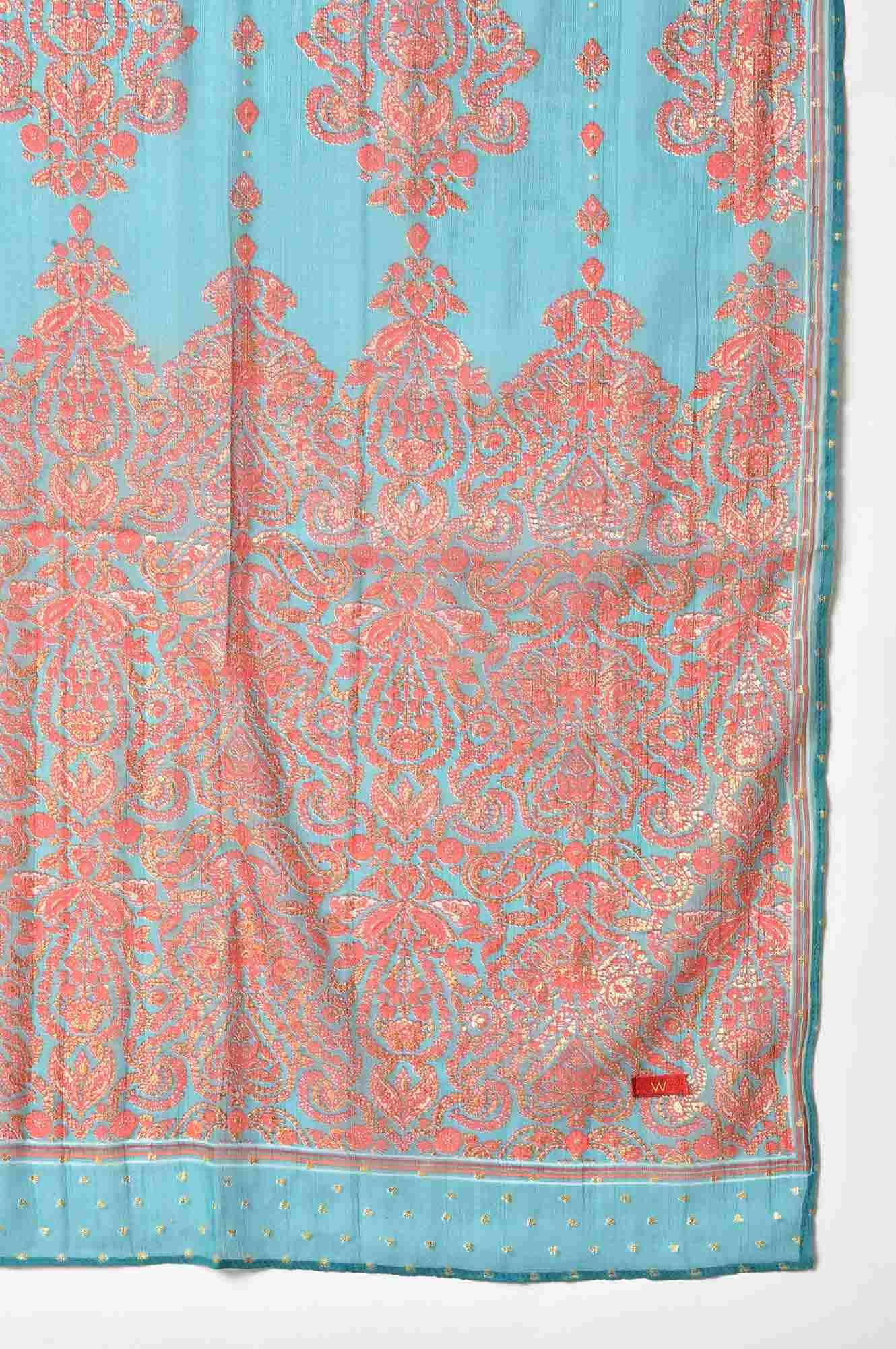 Red Shantung Embroidered kurta With Parallel Pants And Dupatta - Image 8